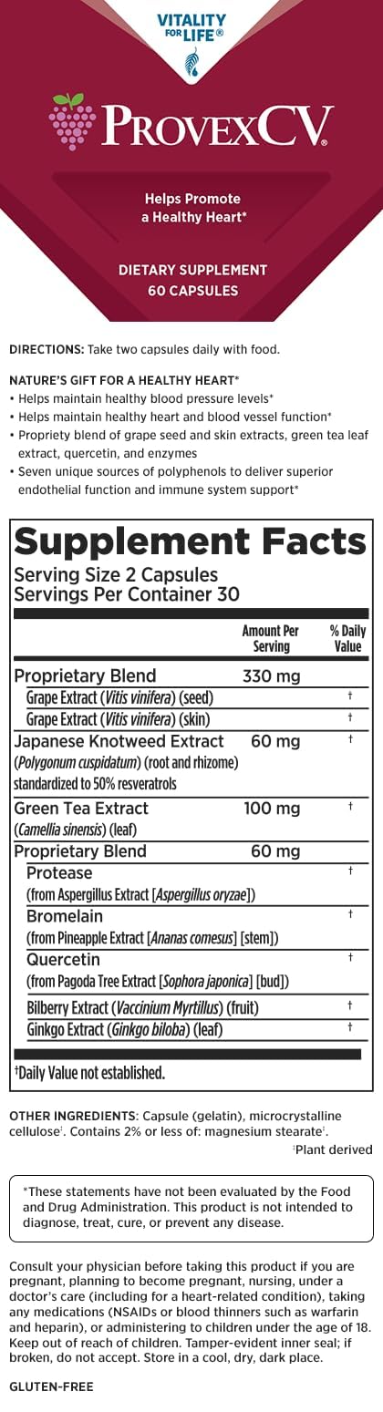 ProvexCV étiquette – présentation du produit et indication de dosage potentiel.