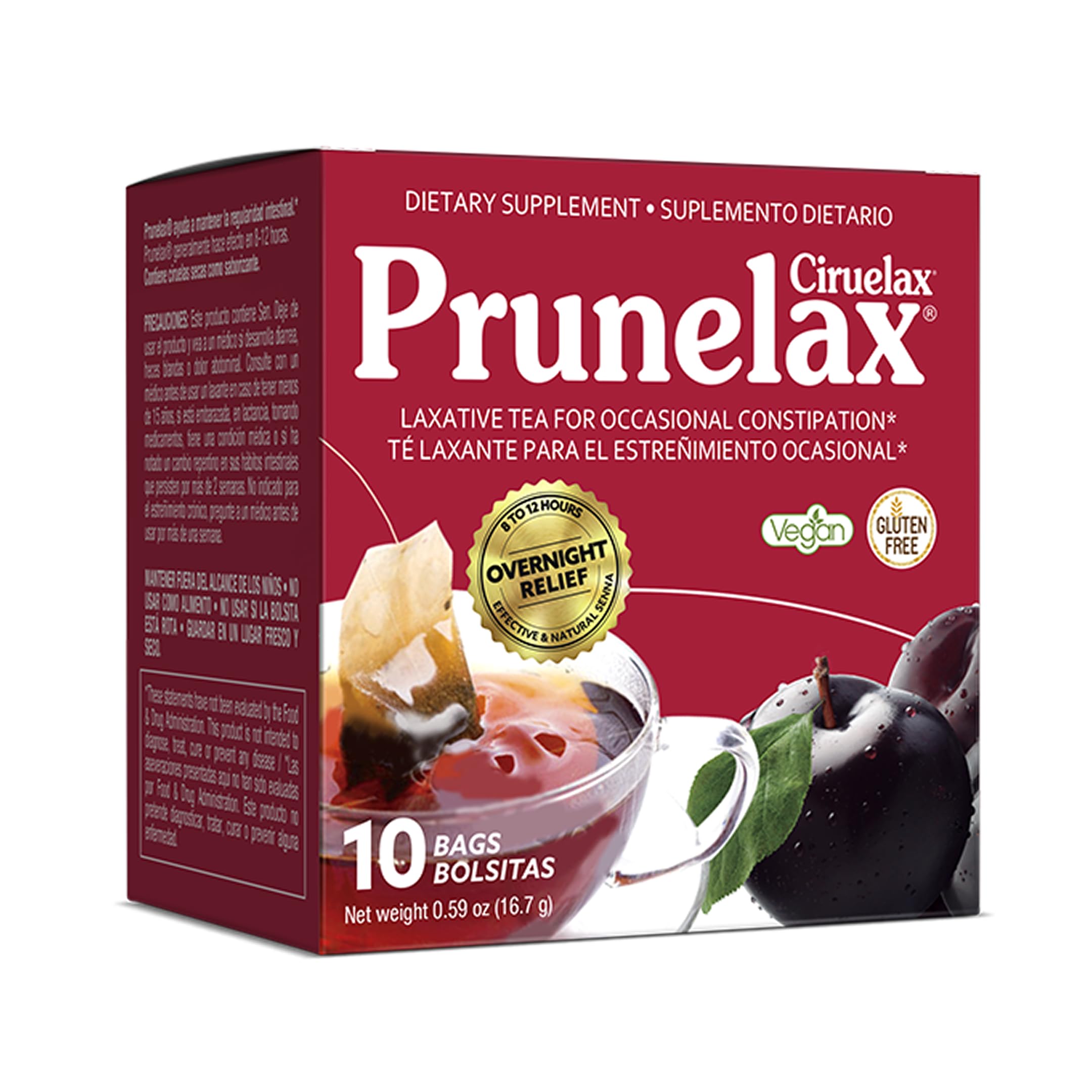Prunelax Ciruelax, emballage visible, tisane prête à infuser pour une utilisation pratique.
