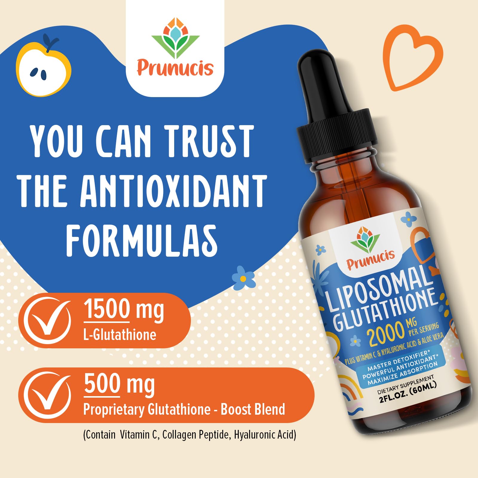 Bonne absorption de 98% grâce au liposome Prunucis Glutathion Liposomal.