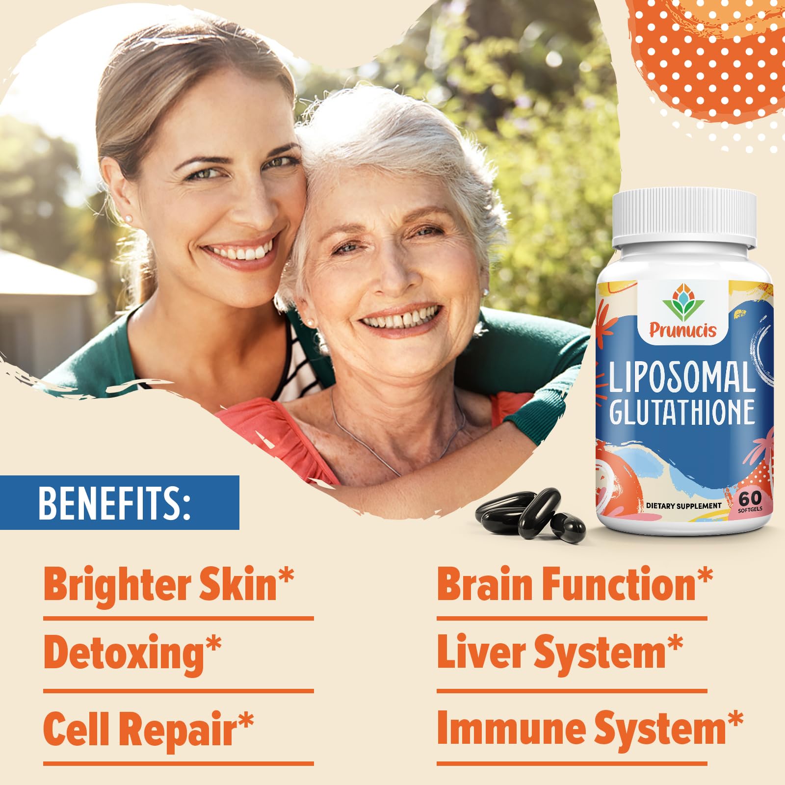 Prunucis glutathione liposomal — emballage de 180 gélules molles, format pratique.