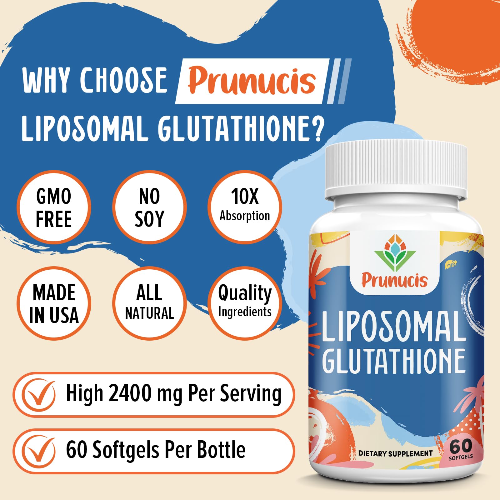 Prunucis glutathione liposomal — technologie liposomale favorisant l'absorption cellulaire.