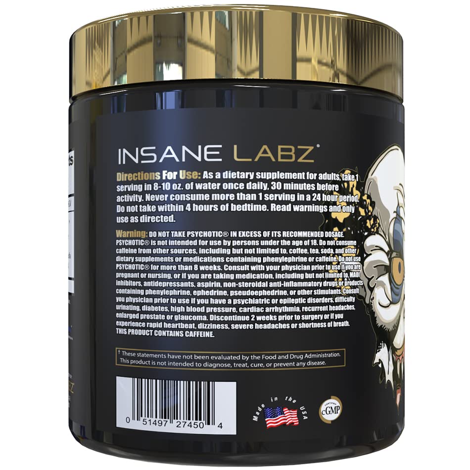 Psychotic Gold: L-Citrulline et ingrédients clés pour une pompe et une endurance potentielles.