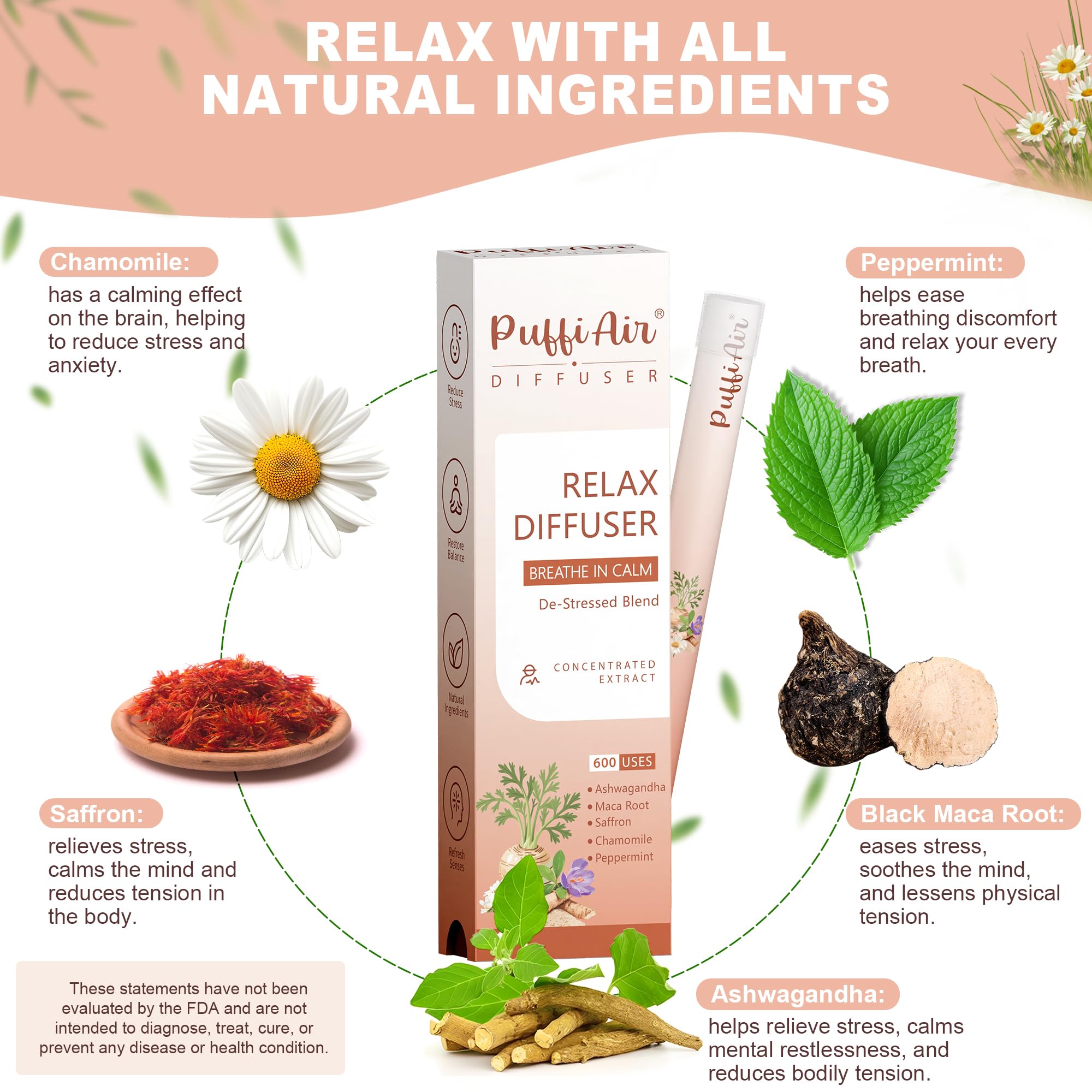 PUFFIAIR Diffuseur Pen ingrédients naturels pour une respiration douce.
