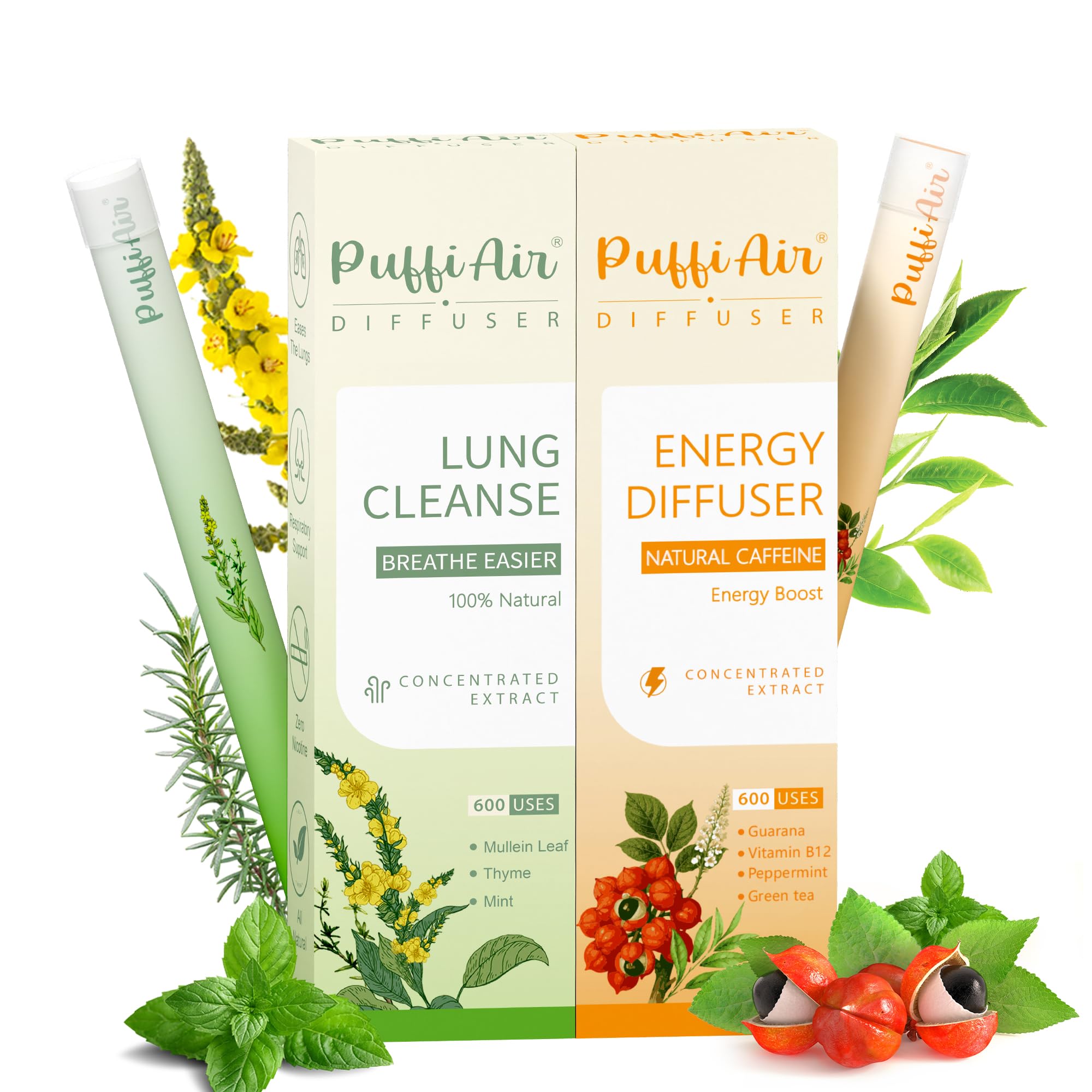 PUFFIAIR Focus Energy Duo, stylo-diffuseur en main, pratique pour la concentration rapide.