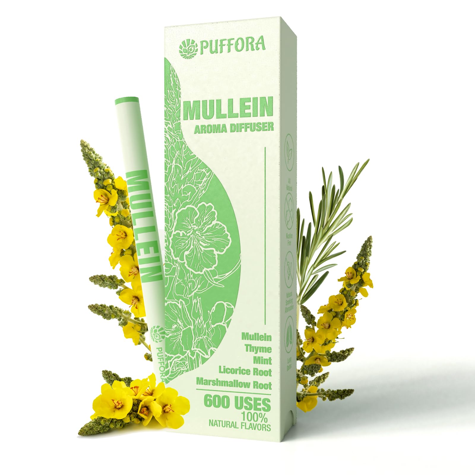 Puffora Molène, emballage du diffuseur botanique, prêt pour une utilisation rapide en déplacement.