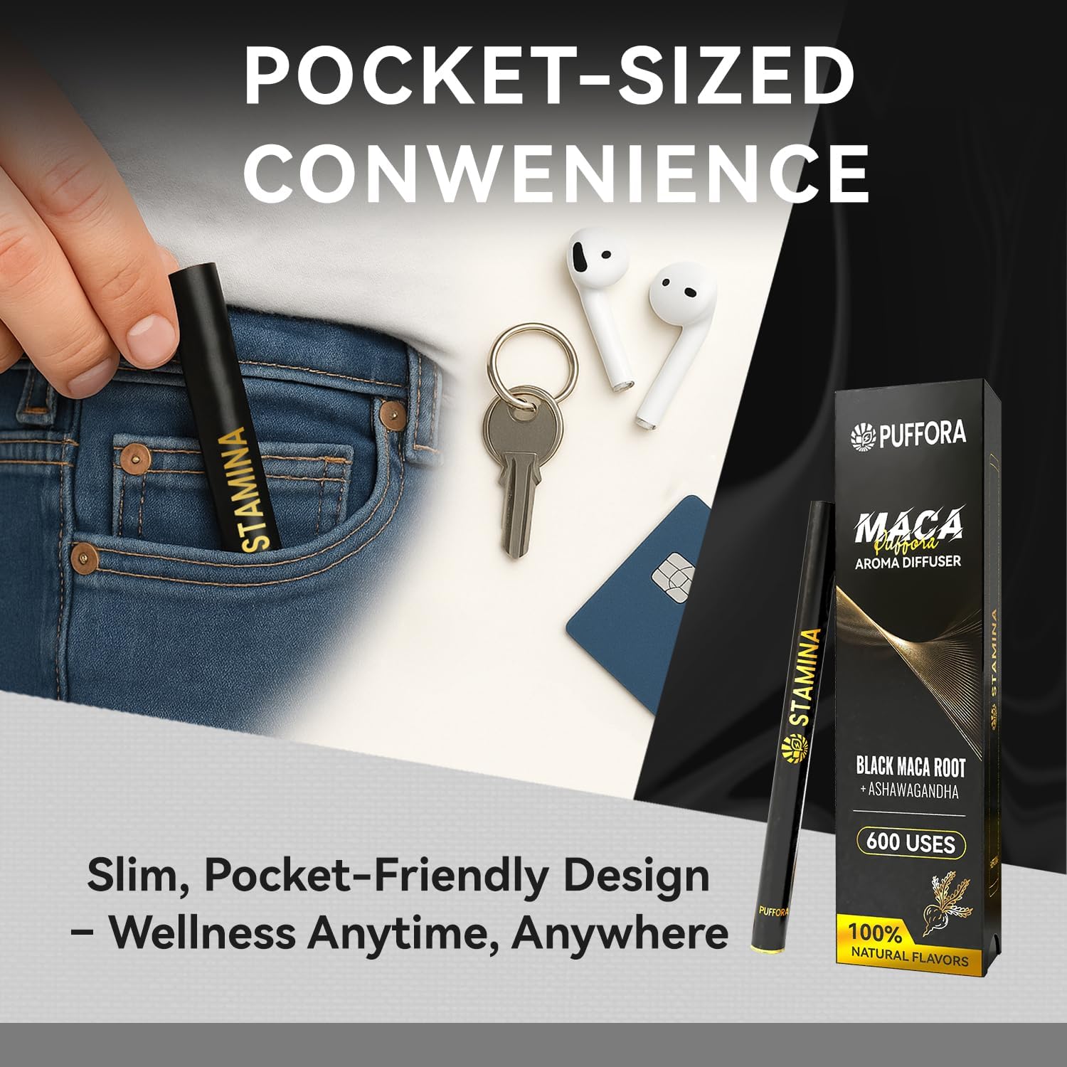 Puffora Maca Diffuseur — utilisation jusqu’à 600 fois, portable et pratique.