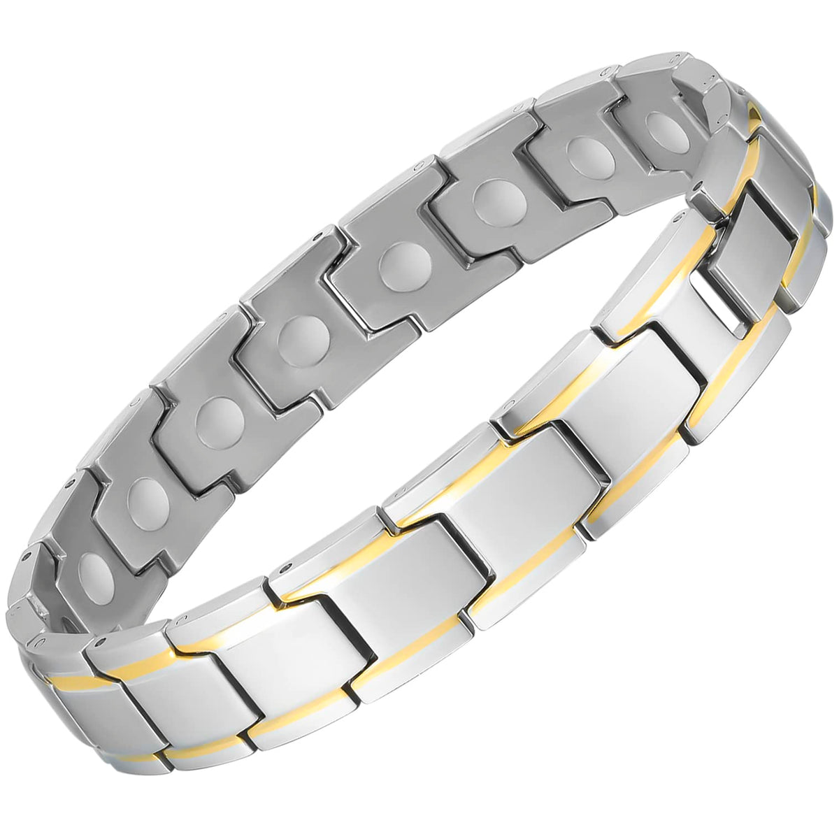 PUJANE bracelet magnétique pour homme en argent, équilibre potentiel et look robuste.