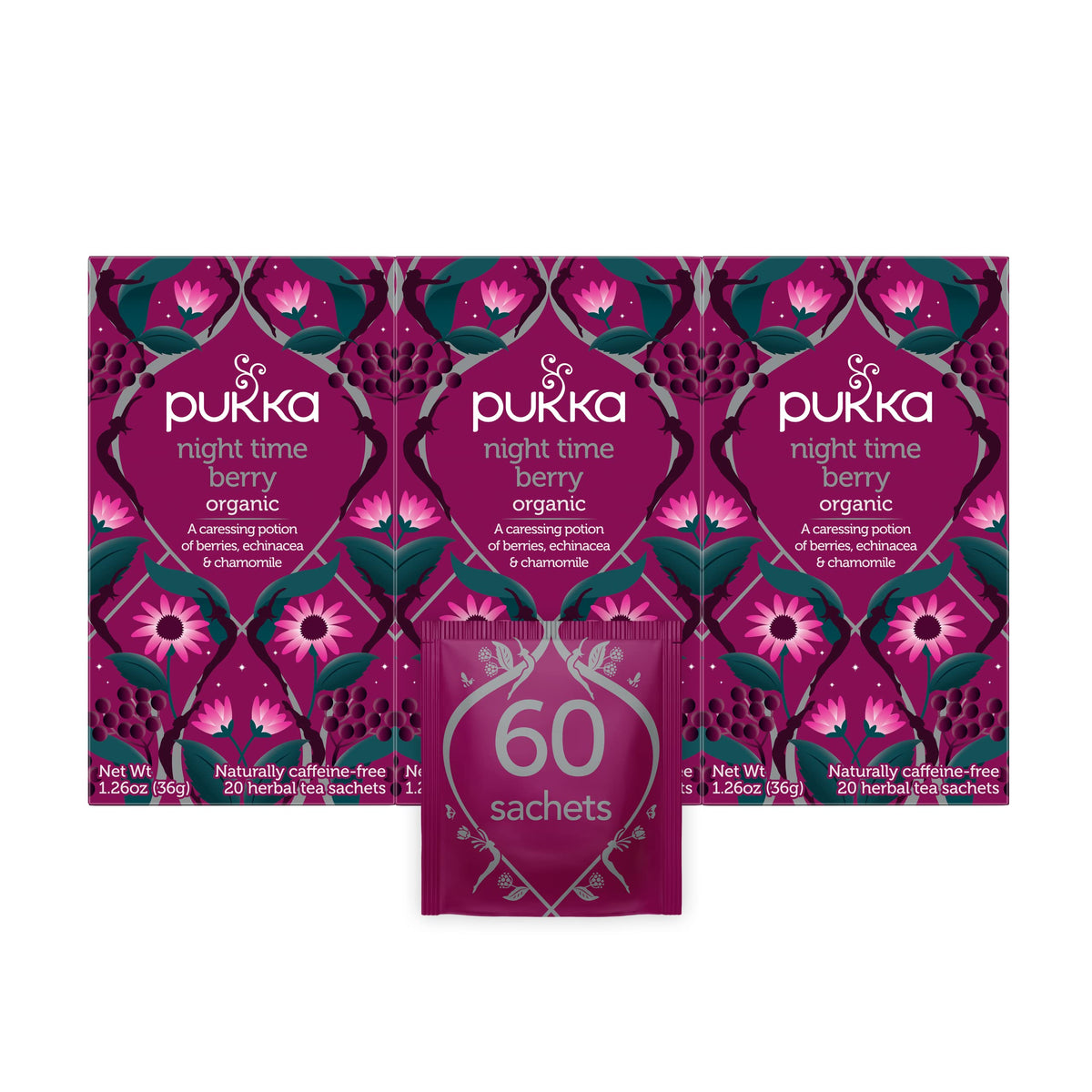 Pukka Nuit Nocturne Baie en sachet, moment de détente avant le sommeil.