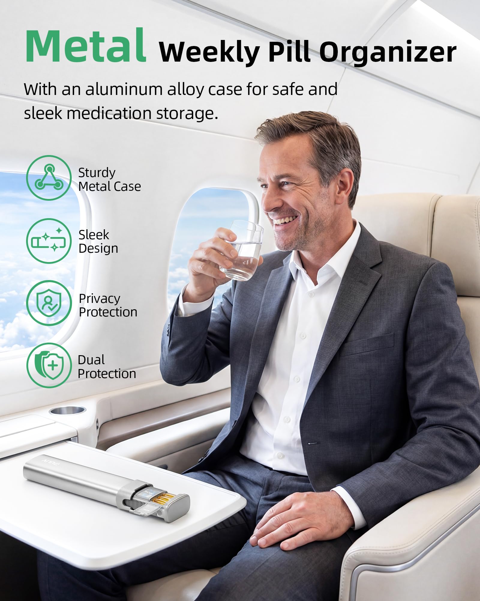 PULIV Design compact voyage argent — compagnon discret pour vos pilules lors de déplacements.