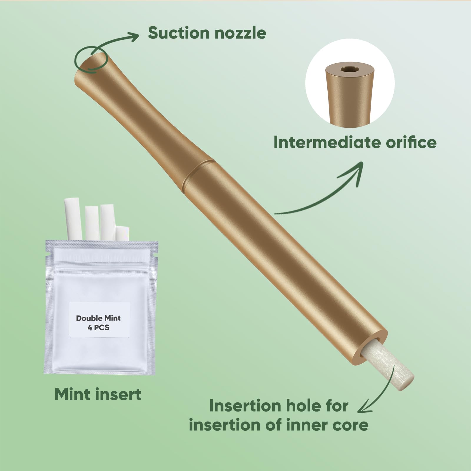 Pulsehot inhalateur arôme naturel — boîtier aluminium doré, design léger et robuste.