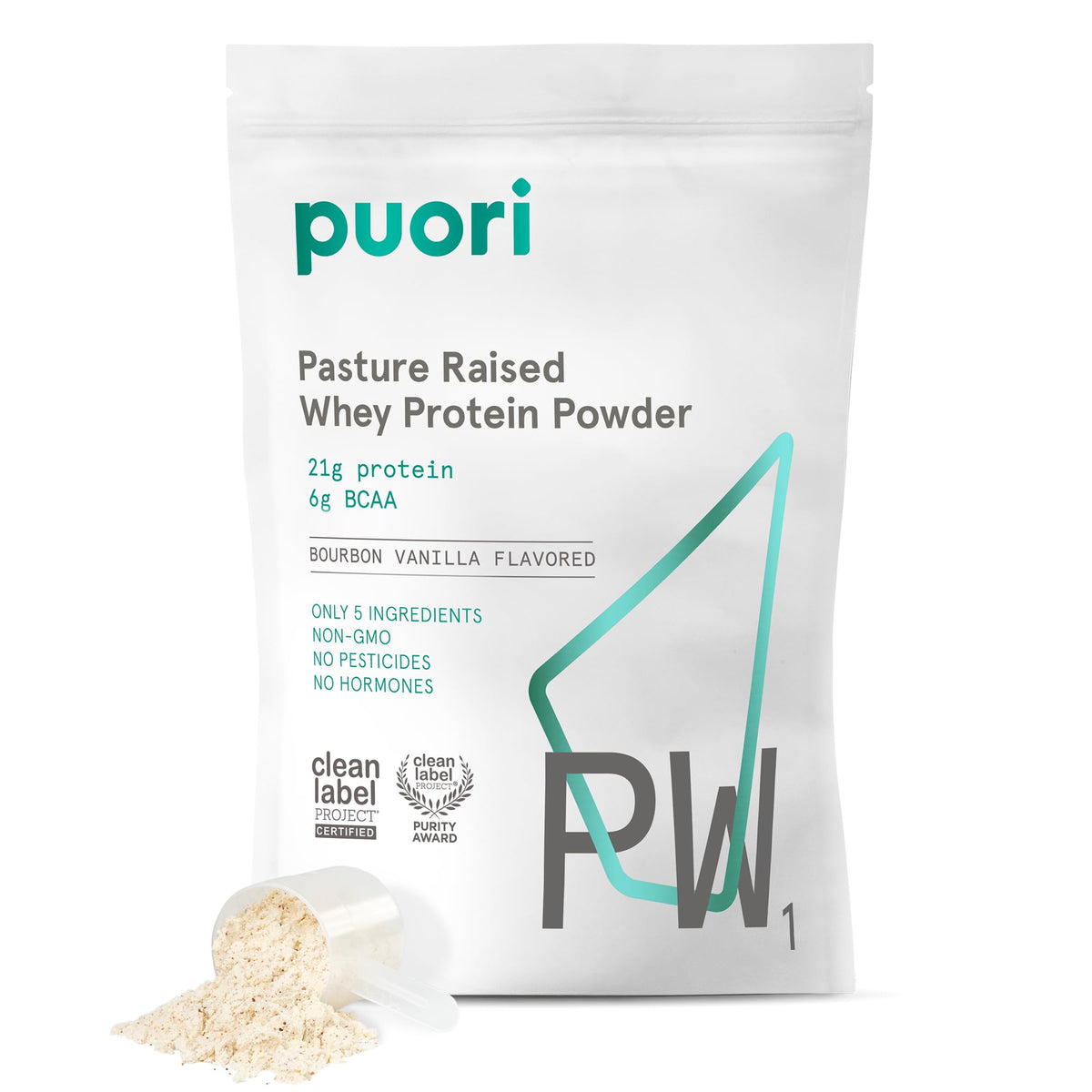 Puori PW1 protéine de lactosérum vanille bourbon, source complète pour soutien musculaire.