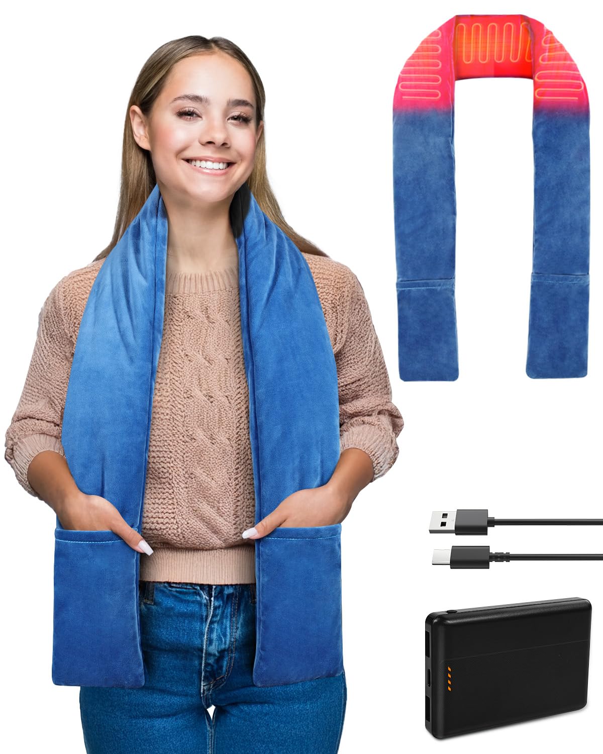 Écharpe Pupdumm avec batterie intégrée, chaleur sans fil autour du cou.