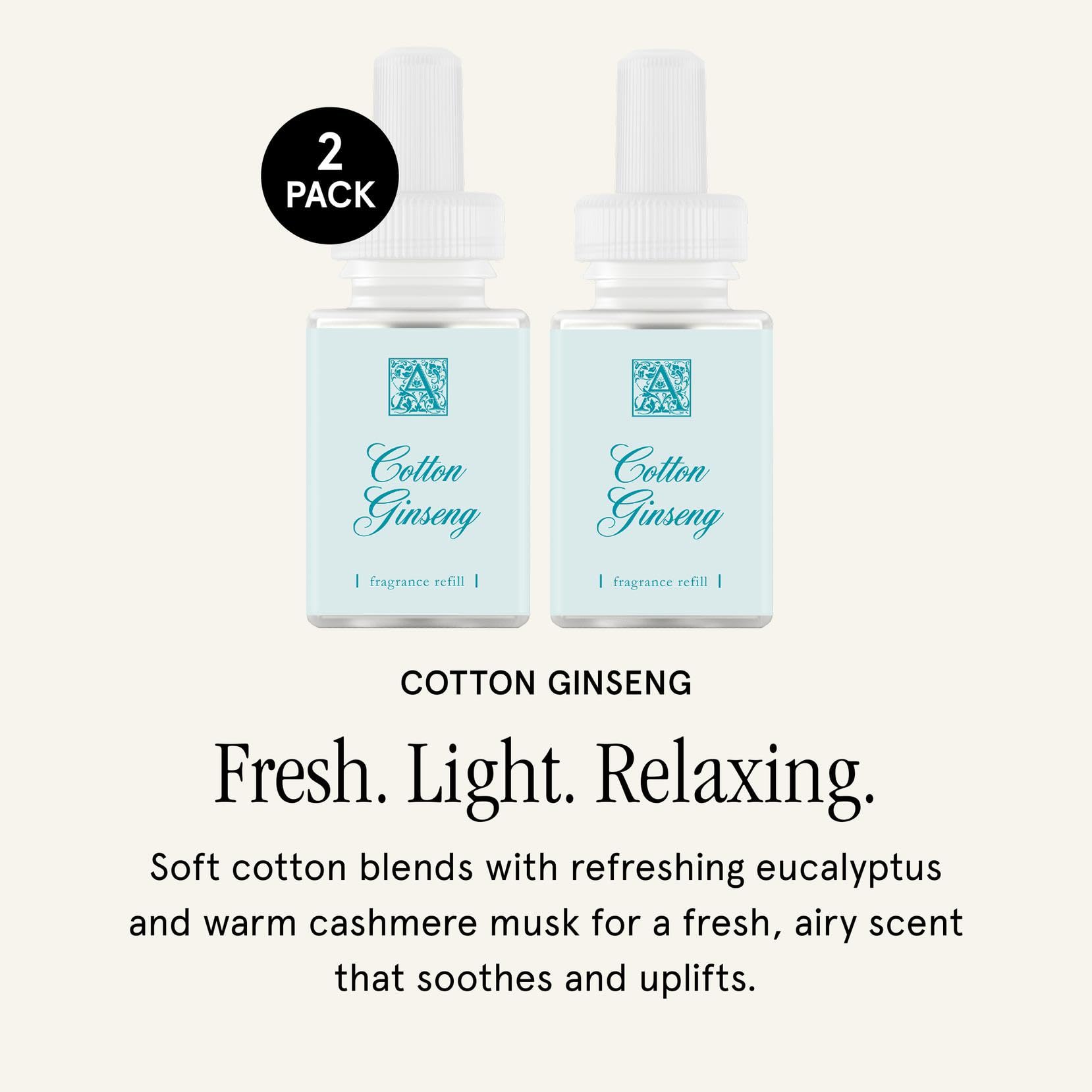 Parfum coton ginseng Pura Aromatique, recharge apaisante idéale pour espaces de vie