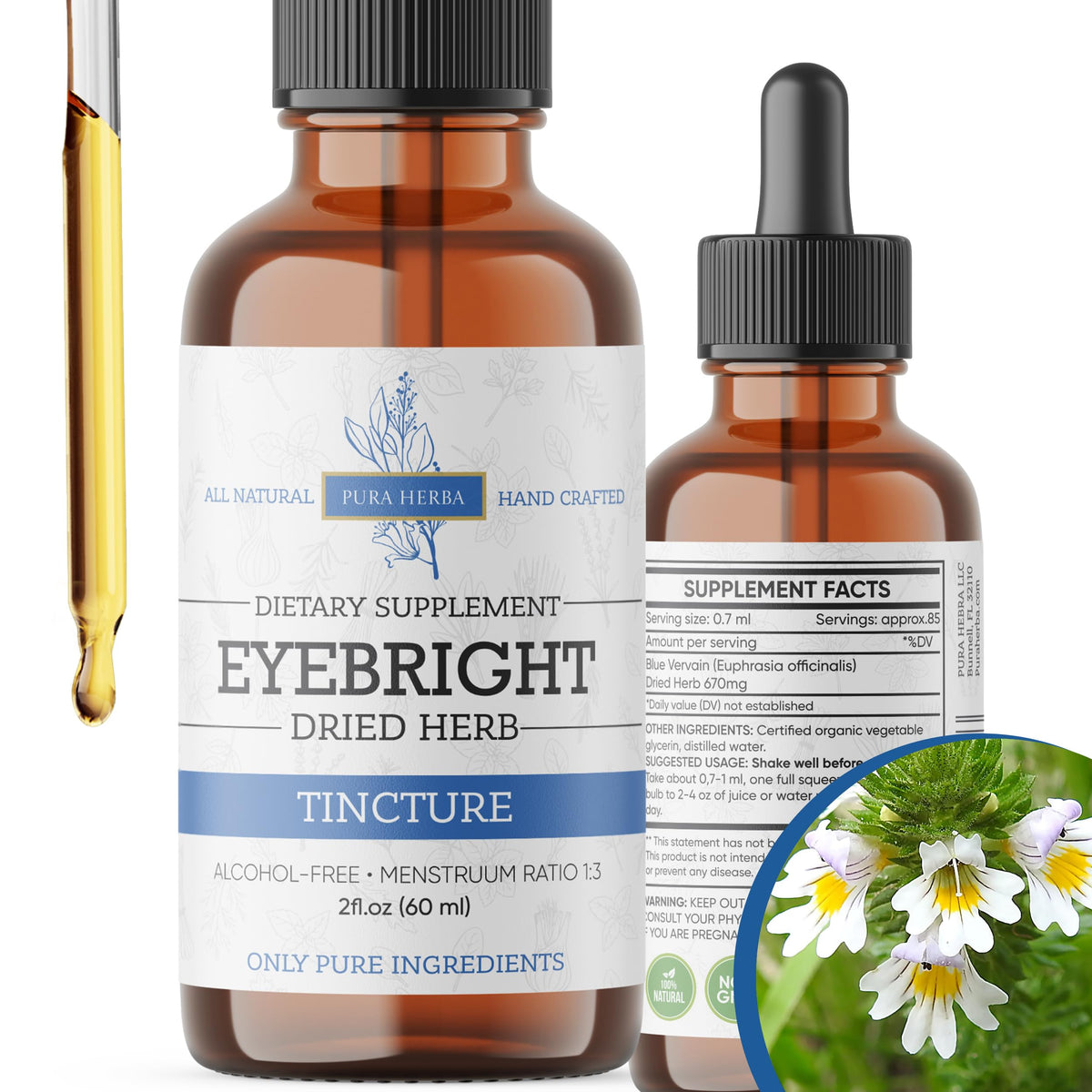 Pura Herba Eyebright extrait 60 ml prêt à diluer pour yeux fatigués