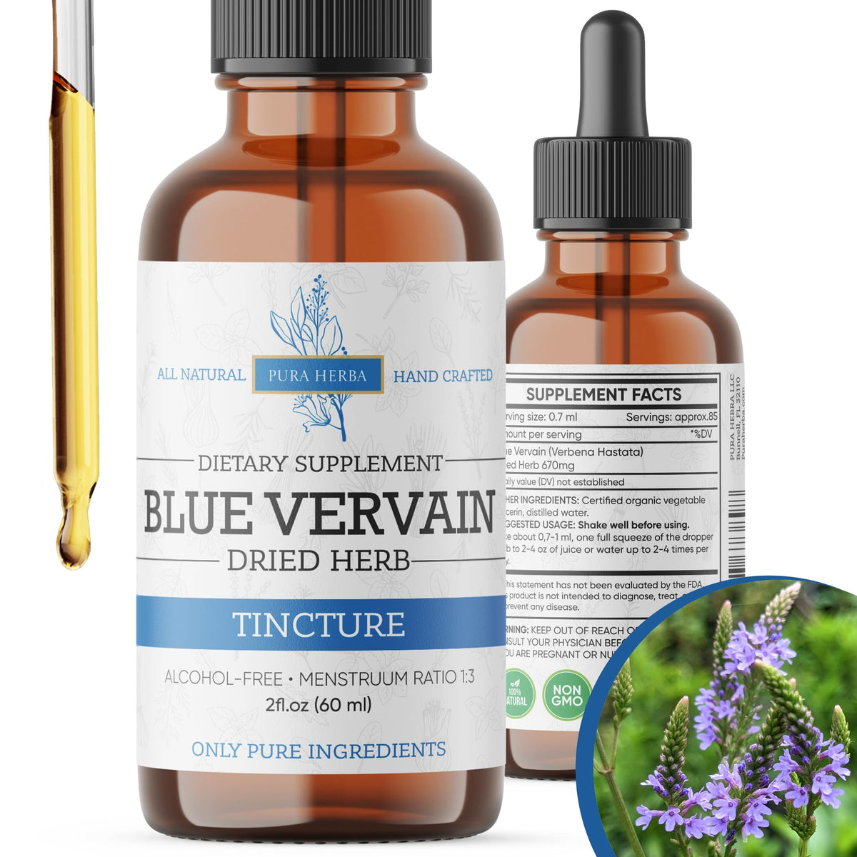 Pura Herba Vervaine Bleue : flacon-gouttes prêt à ajouter à l'eau