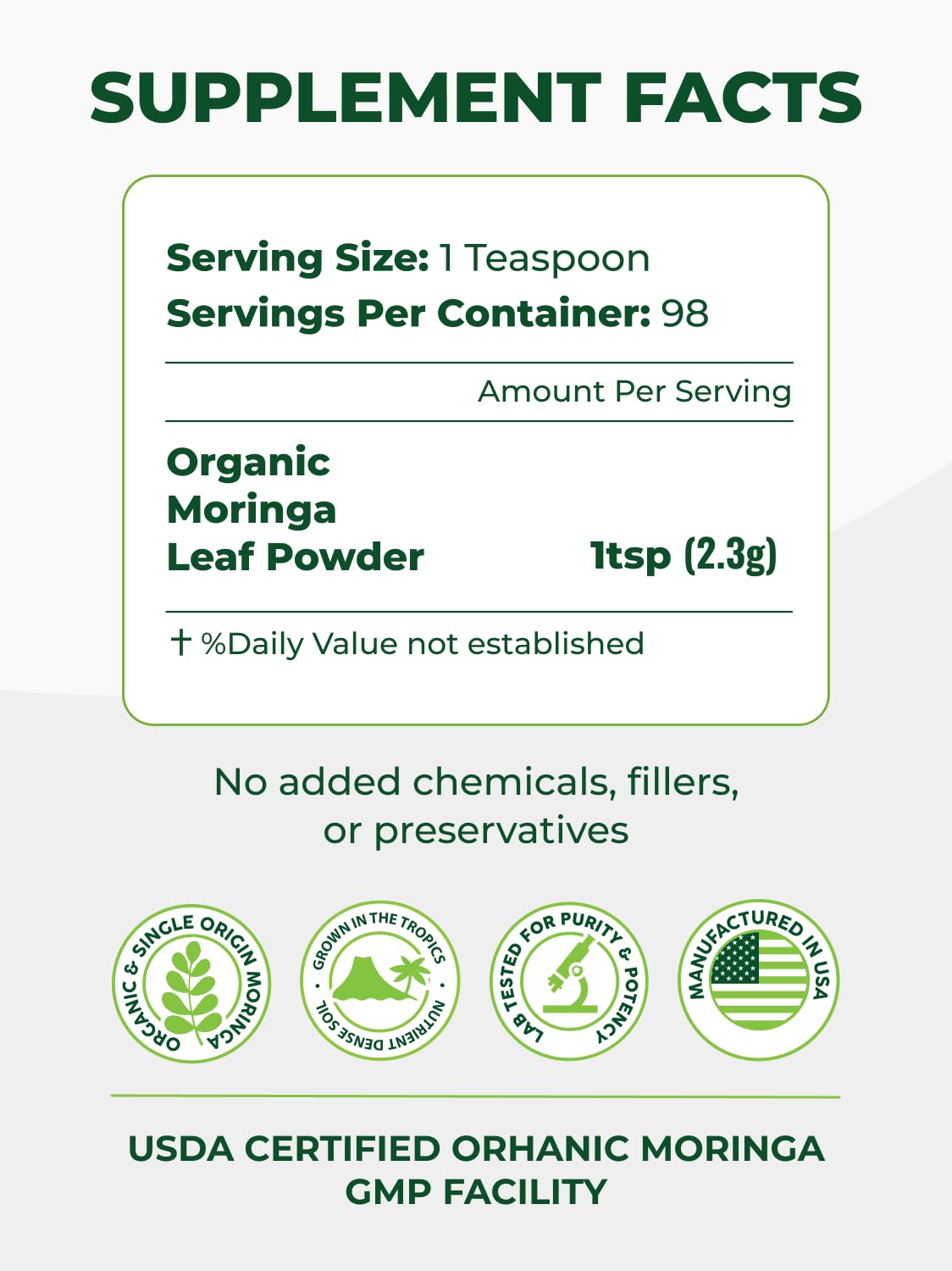 Conditionnement PURA VIDA MORINGA emballage 227 g pour usage quotidien.