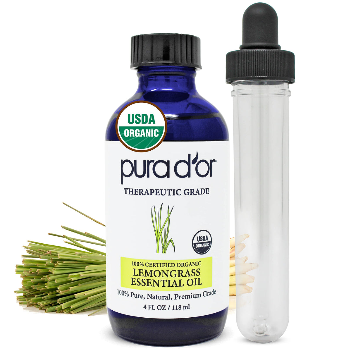 PURA D'OR huile citronnelle bouteille, parfum vivifiant et relaxant pour diffusion