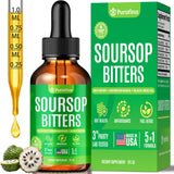 Purafina Soursop Bitters: bouteille ambrée prête pour une utilisation quotidienne, soutien potentiel bien-être.