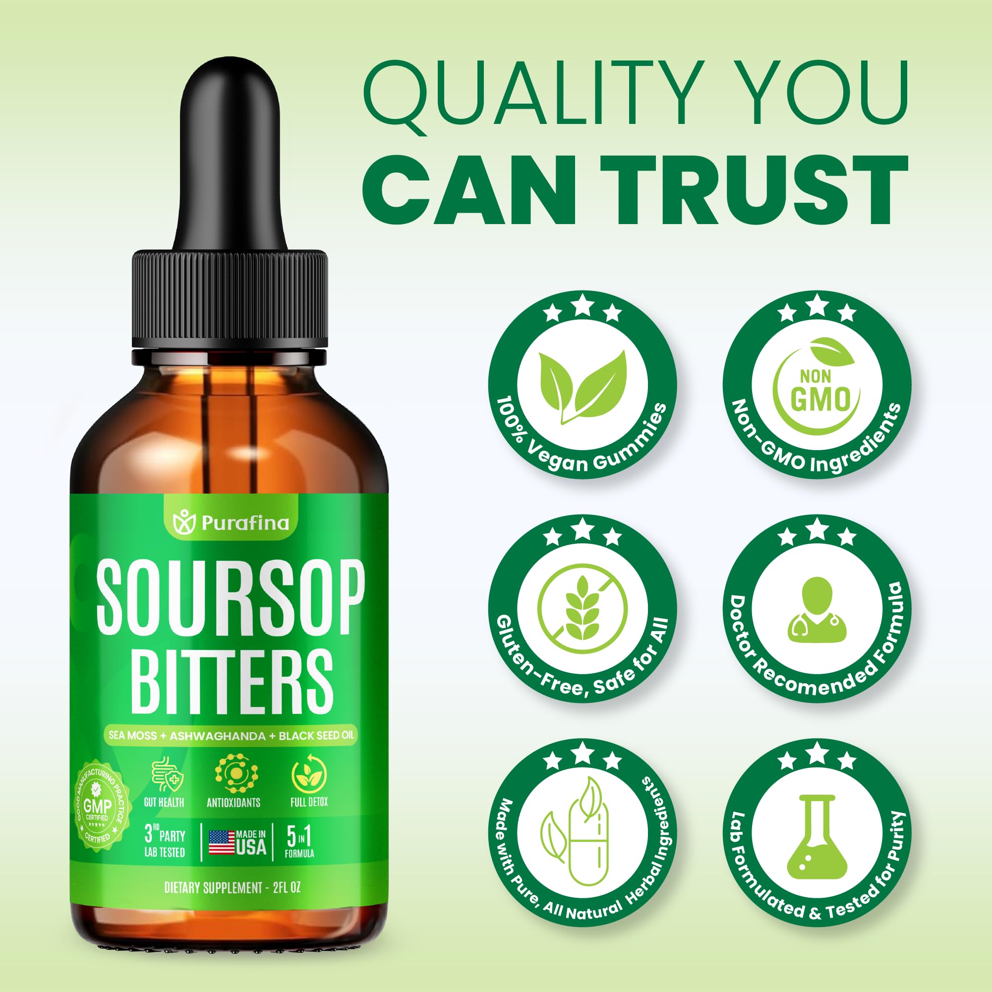 Purafina Soursop Bitters: service avec eau pour hydratation facile.