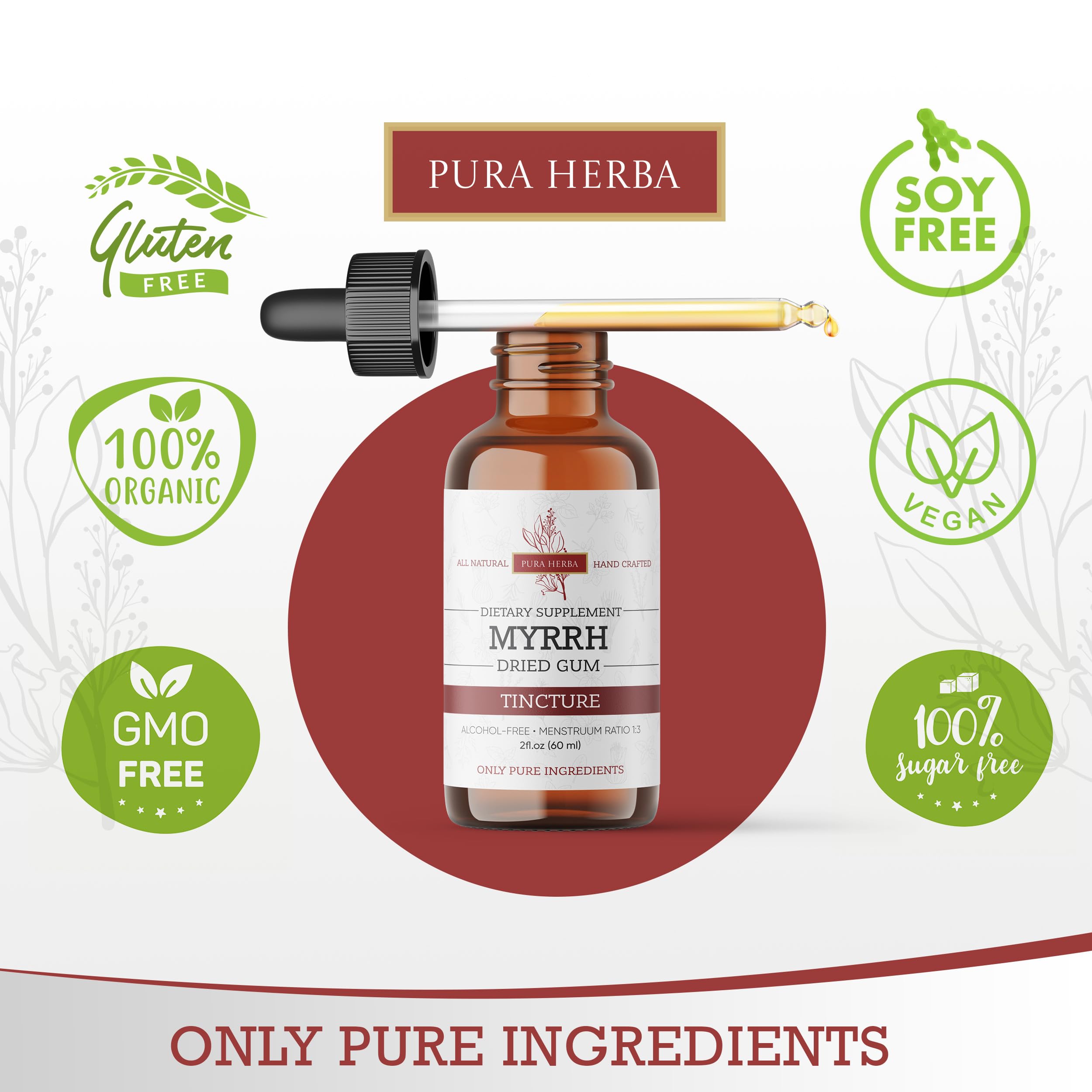 Pura Herba Étiquette de bouteille biologique inspirant confiance.
