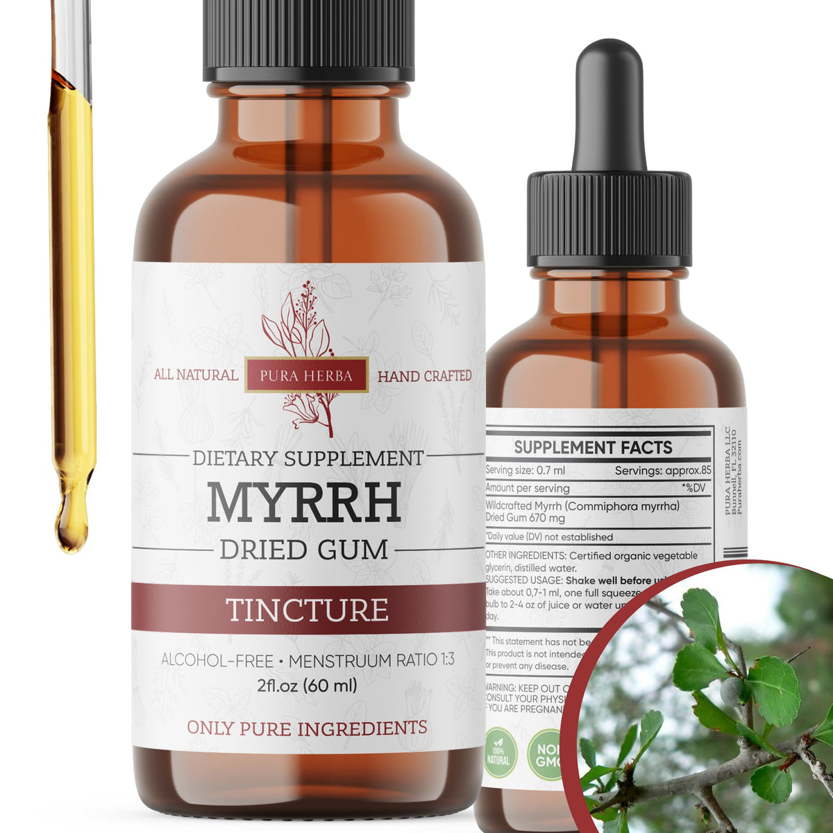 Pura Herba Extrait de myrrhe en bouteille liquide pour le soin buccal.