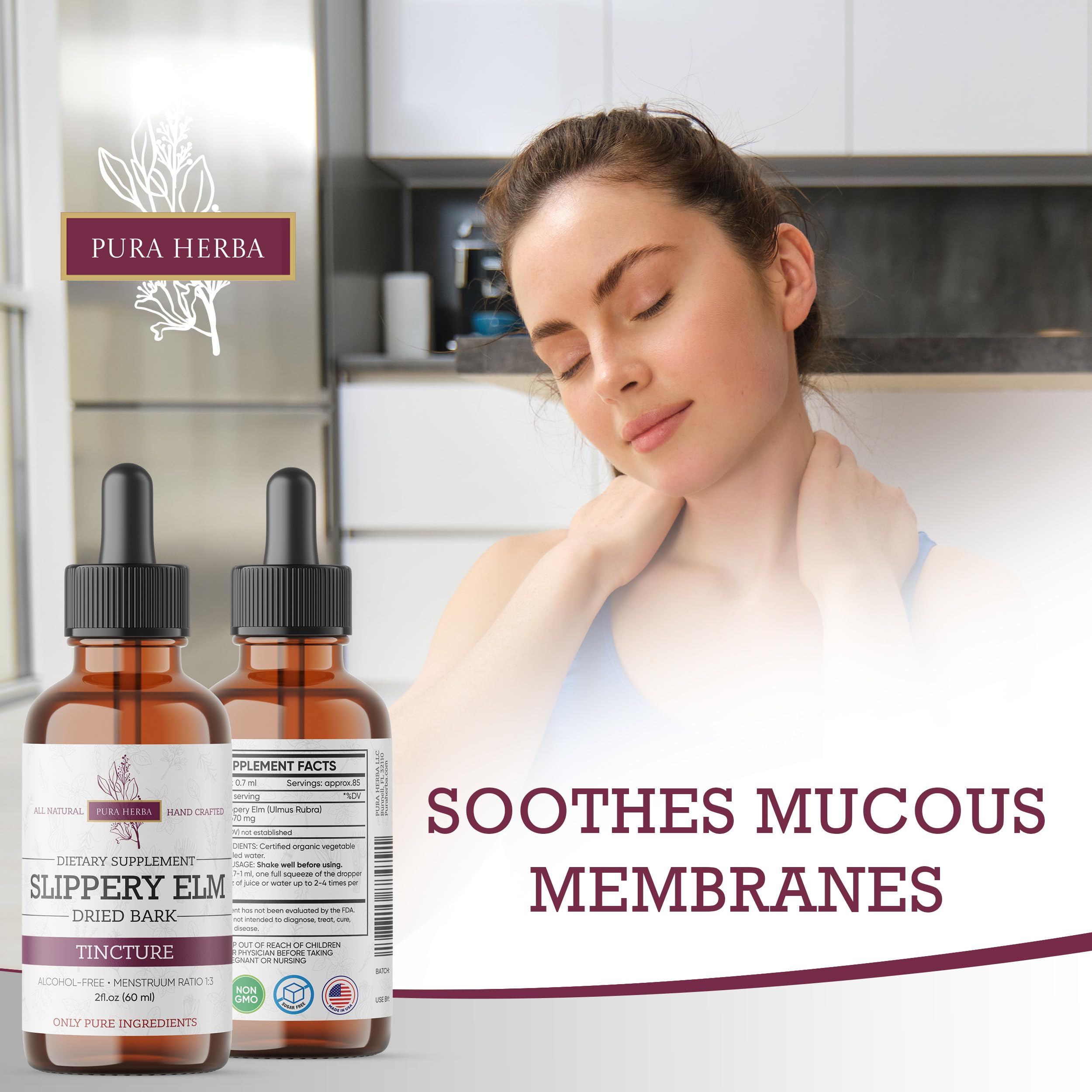 Pura Herba teinture d'orme glissant – formule mucilagineuse douce pour les membranes.
