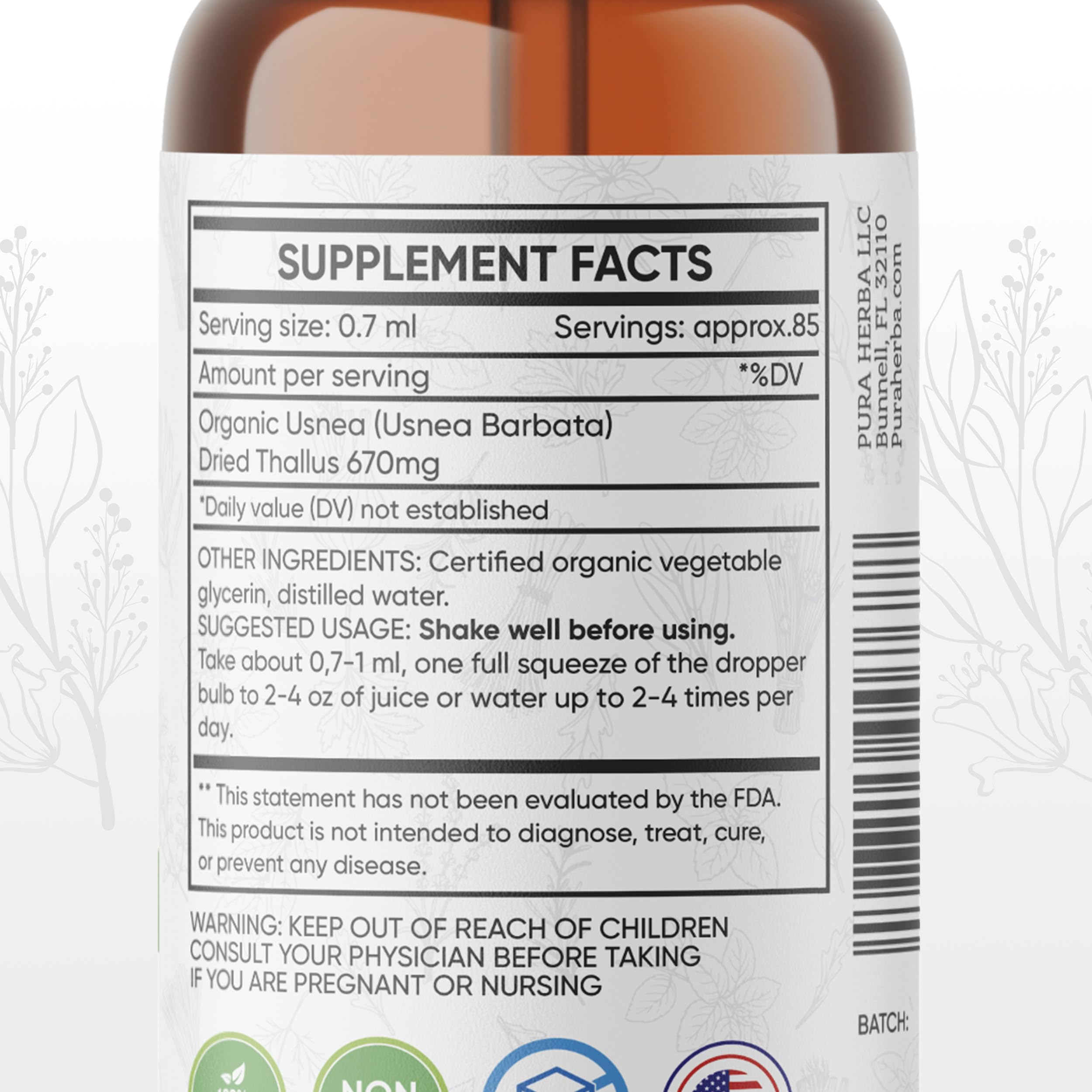 Pura Herba Usnée emballage-qualite Etats-Unis : fabrication et traçabilité rassurantes.