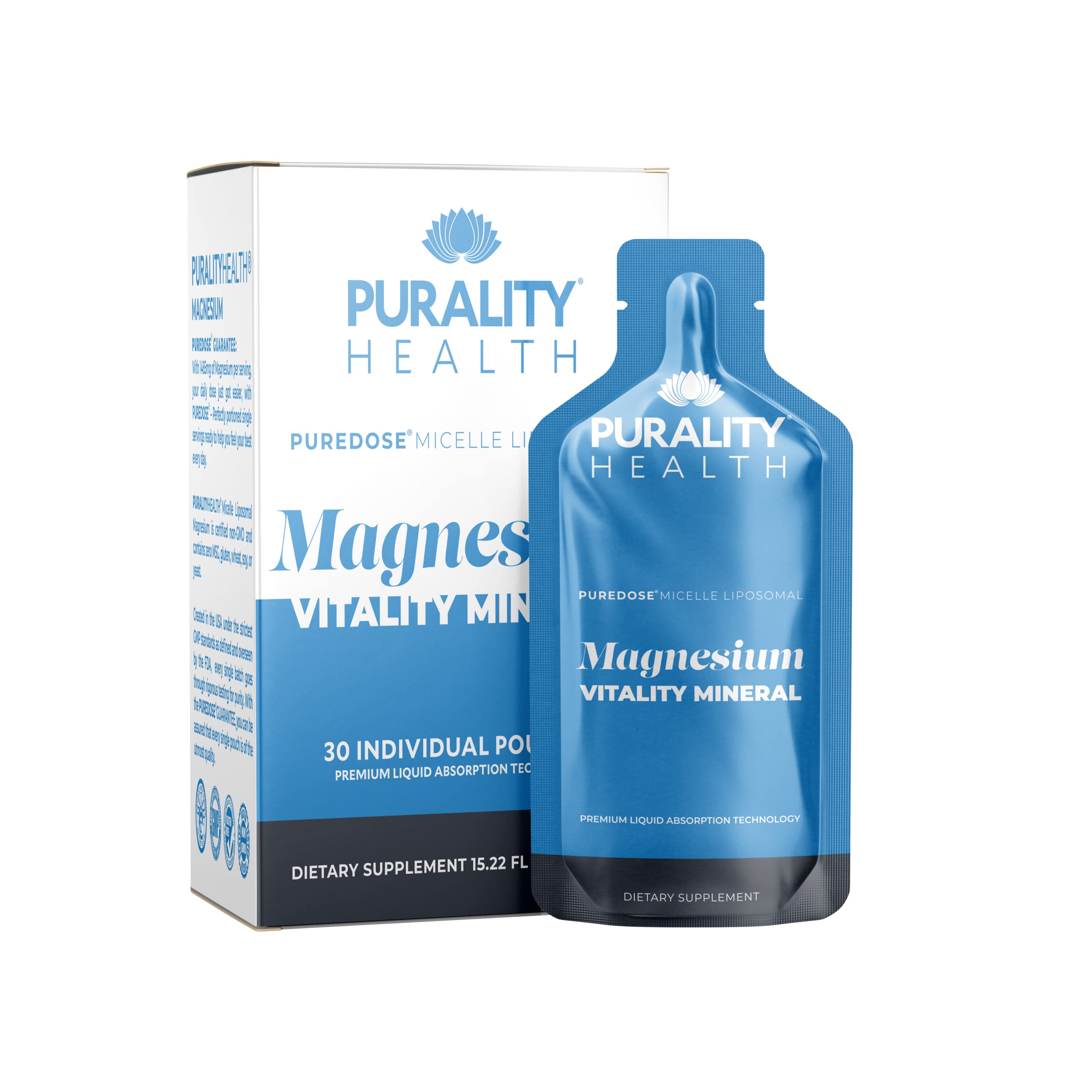 Purality Health Magnésium liposomique bisglycinate en flacon, absorption optimisée et usage quotidien.
