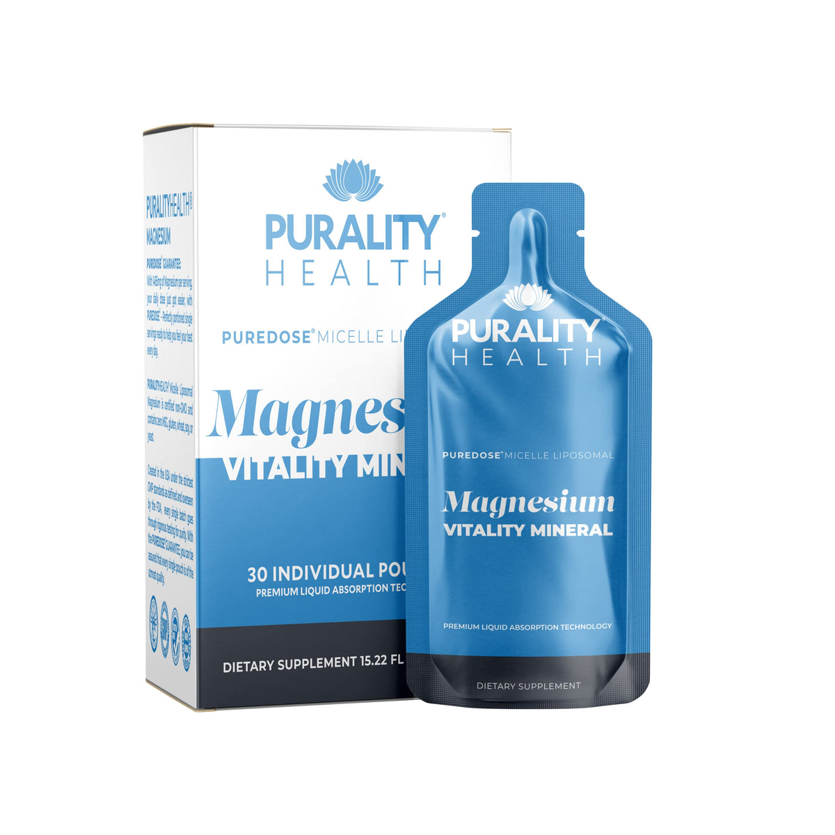 Purality Health Magnésium liposomique bisglycinate en flacon, absorption optimisée et usage quotidien.