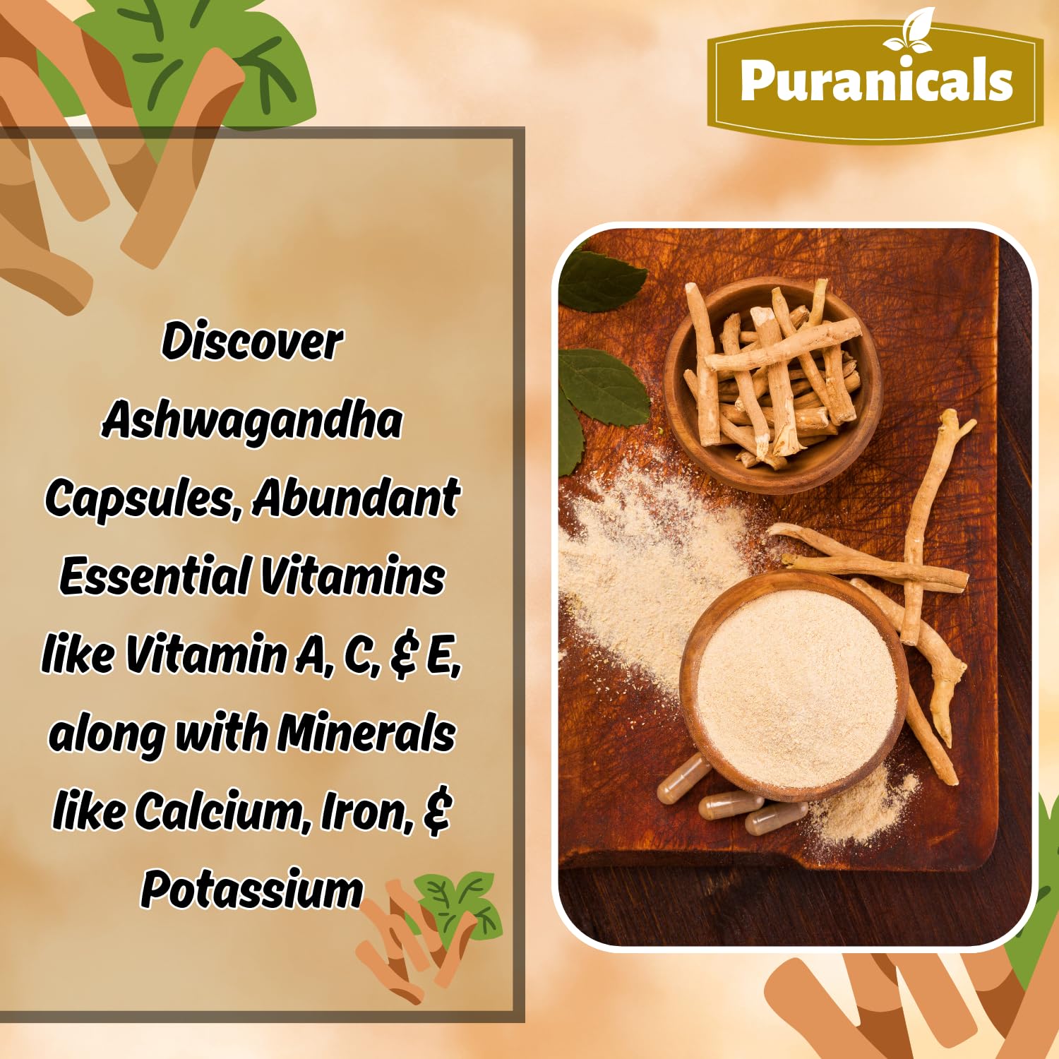 Puranicals Ashwagandha Premium, capsules douces et faciles à avaler.