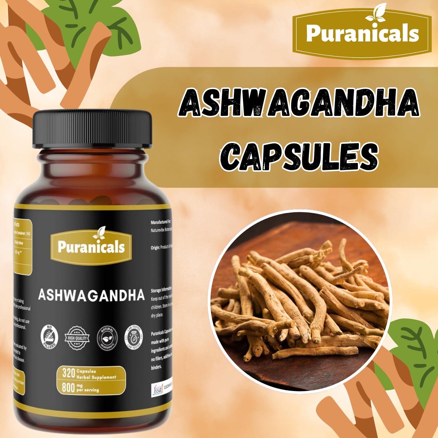 Puranicals Ashwagandha Premium, poudre d'Ashwagandha 100% pure et aromatique.