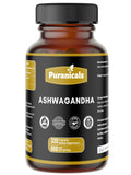 Puranicals Ashwagandha Premium, bouteille de capsules, soutien potentiel au bien-être.