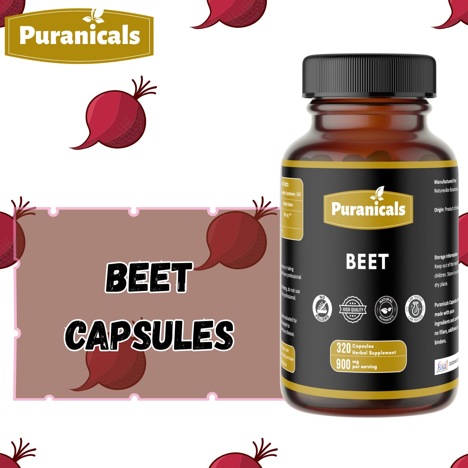 Puranicals Beet Premium — dosage 900 mg par portion après activité légère.