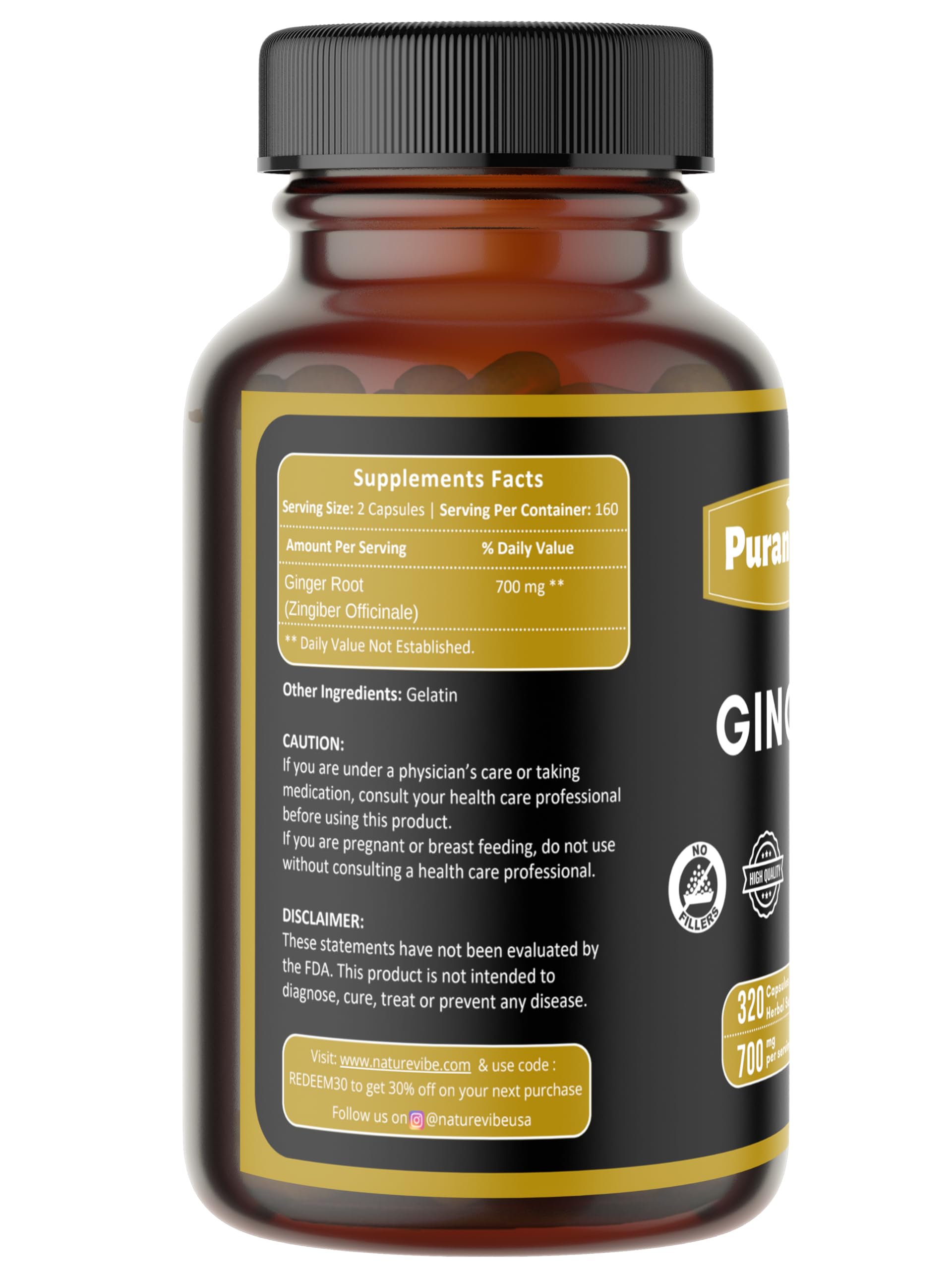 Puranicals gingembre premium - gélules 320 faciles à avaler