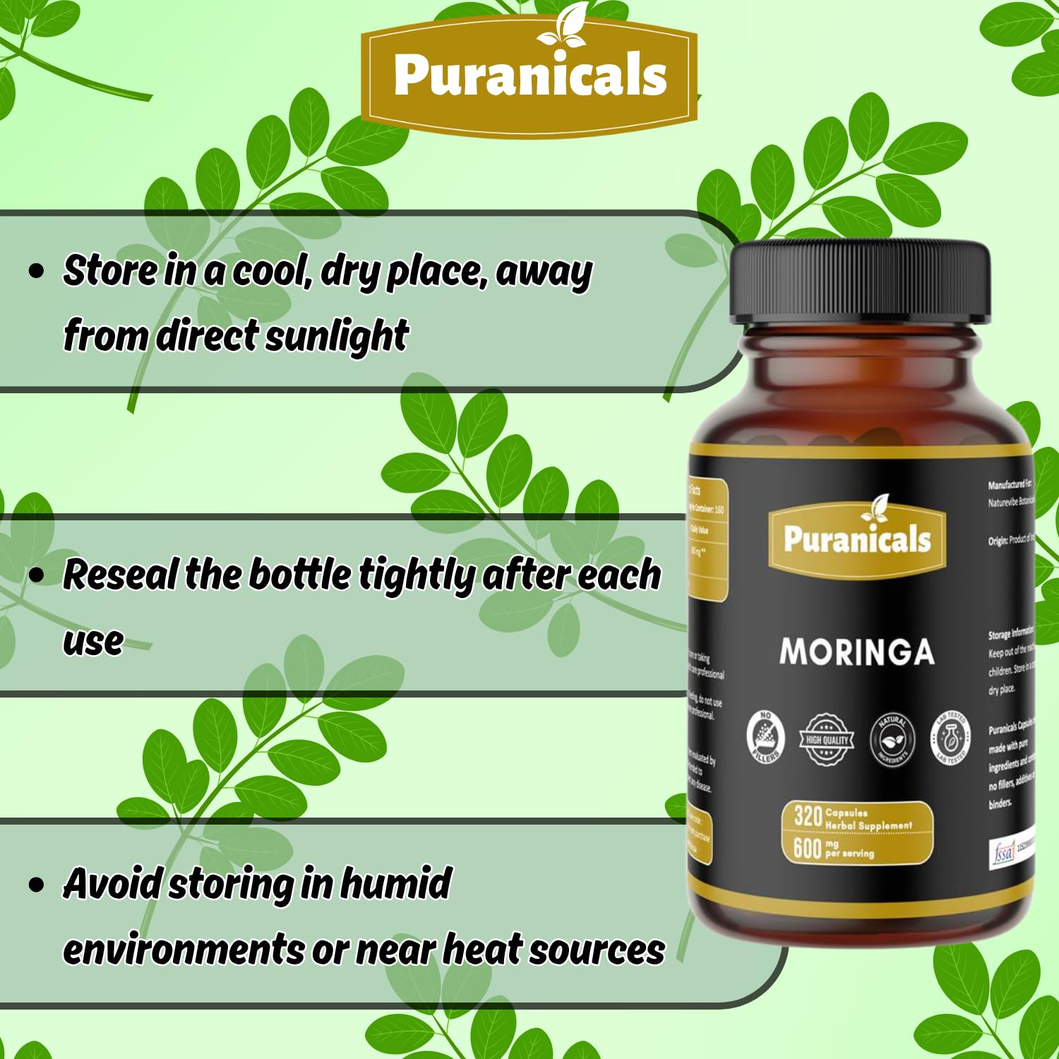 Puranicals Moringa Premium – Conseils d’utilisation clairs sur l’étiquette.