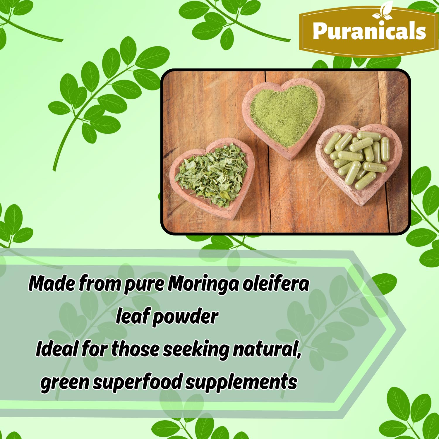 Puranicals Moringa Premium – Tableau nutritionnel lisible sur l'emballage.