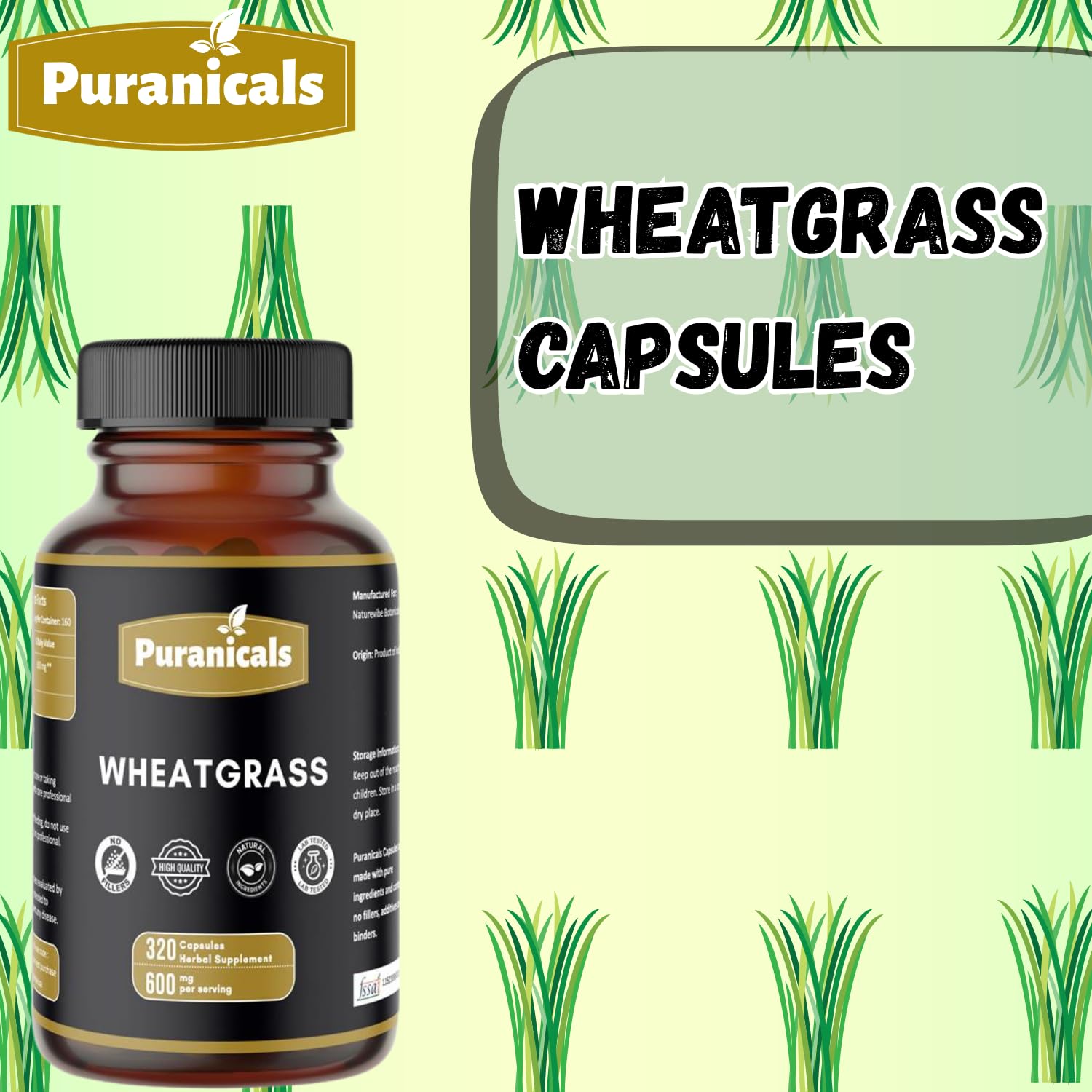 Puranicals Wheatgrass Premium : poudre d'herbe de blé pour l'apport nutritionnel.