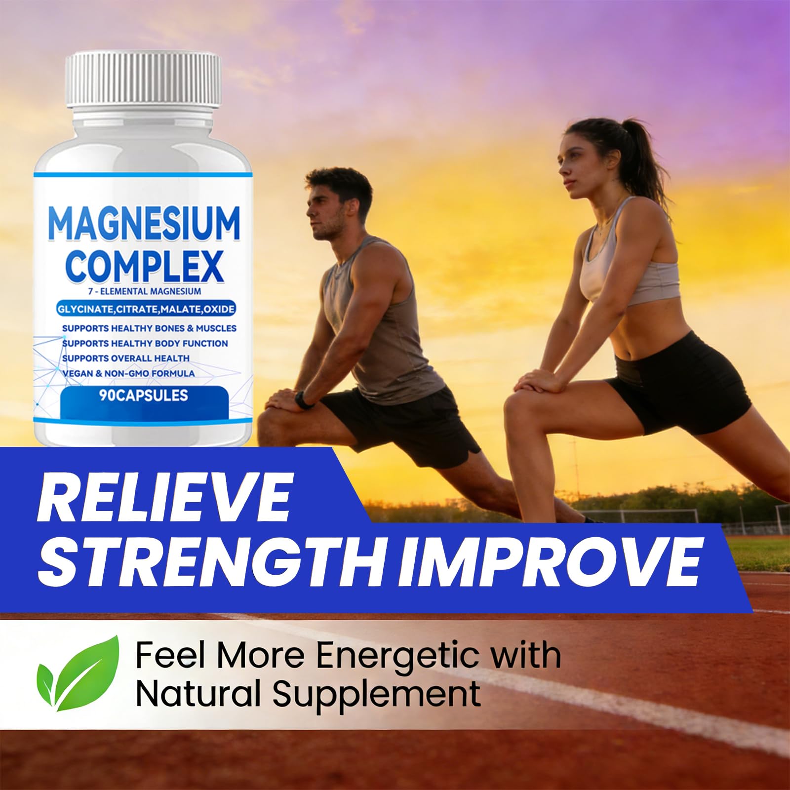 Puravita Magnesium Complex – bouteille et capsules sur plan de travail, facile à intégrer à la routine.