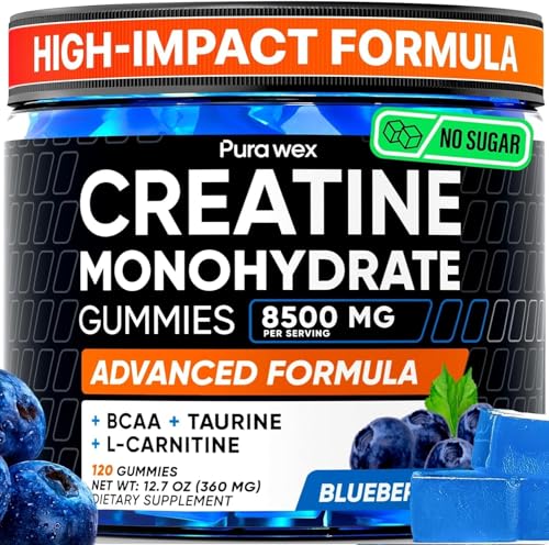 PURA WEX NUTRITION – flacon bleu ouvert, gommes créatine faciles à prendre