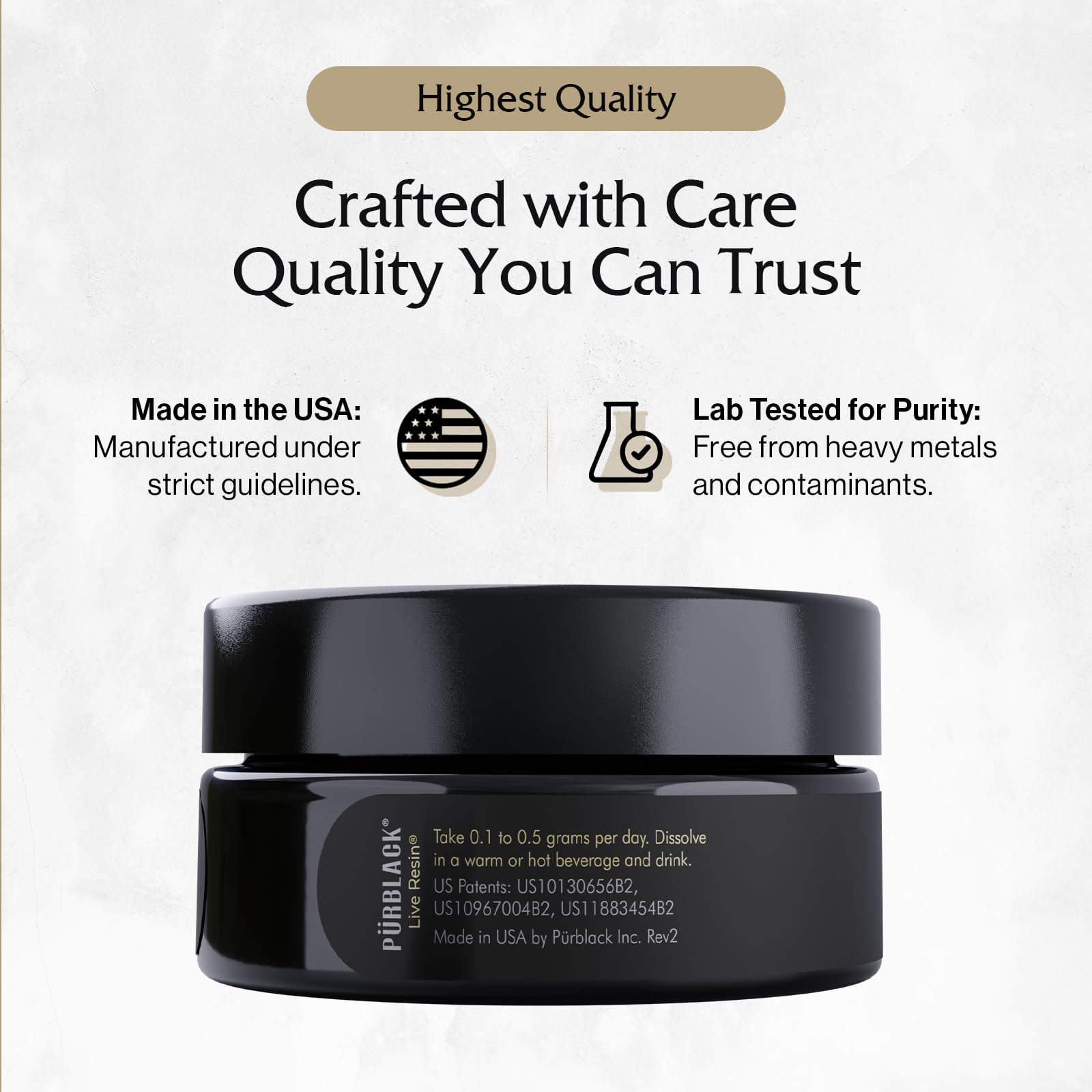 Fabrication aux États-Unis et contrôle GMP pour Purblack Shilajit.