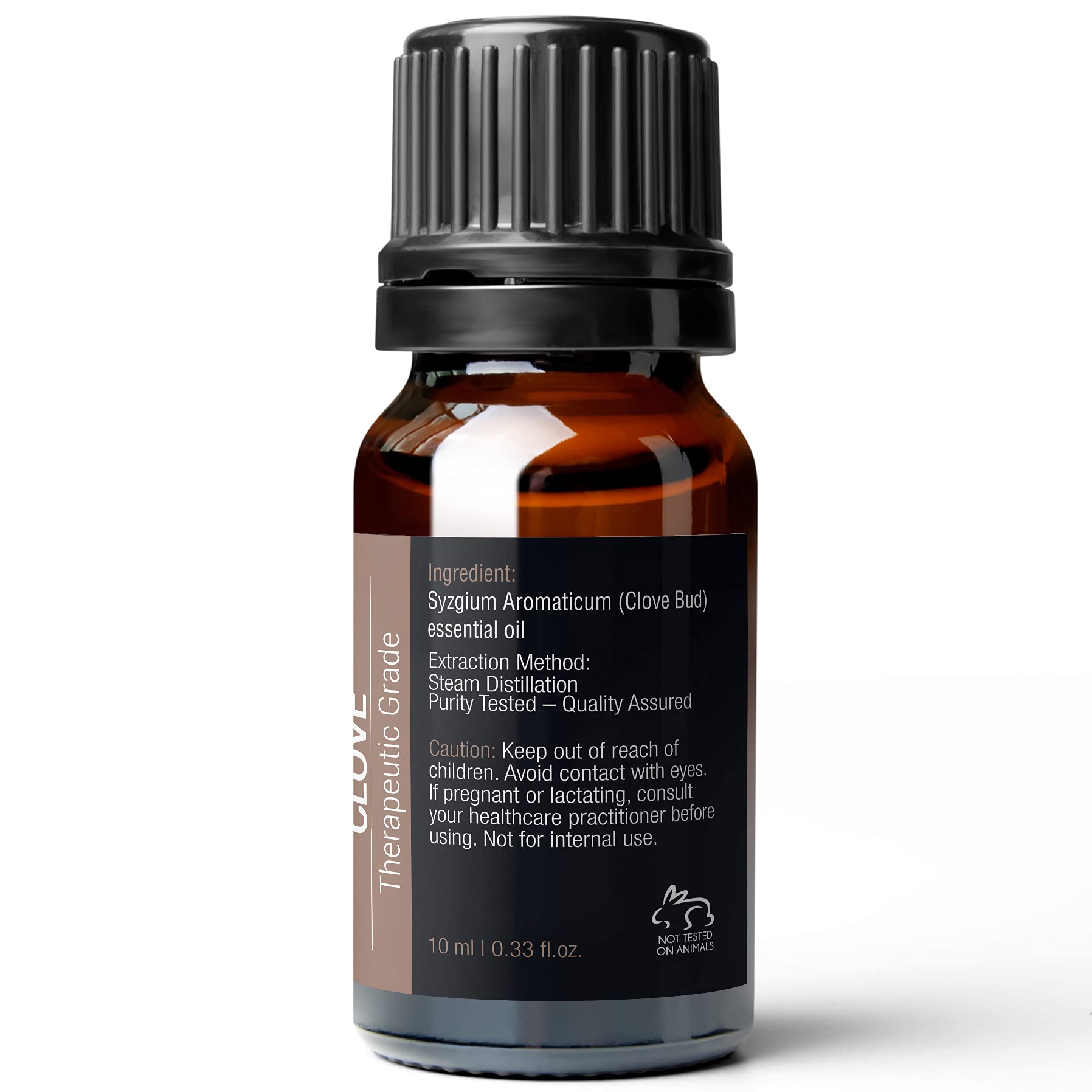 Huile essentielle girofle Pure Body Naturals embouteillée aux États-Unis.