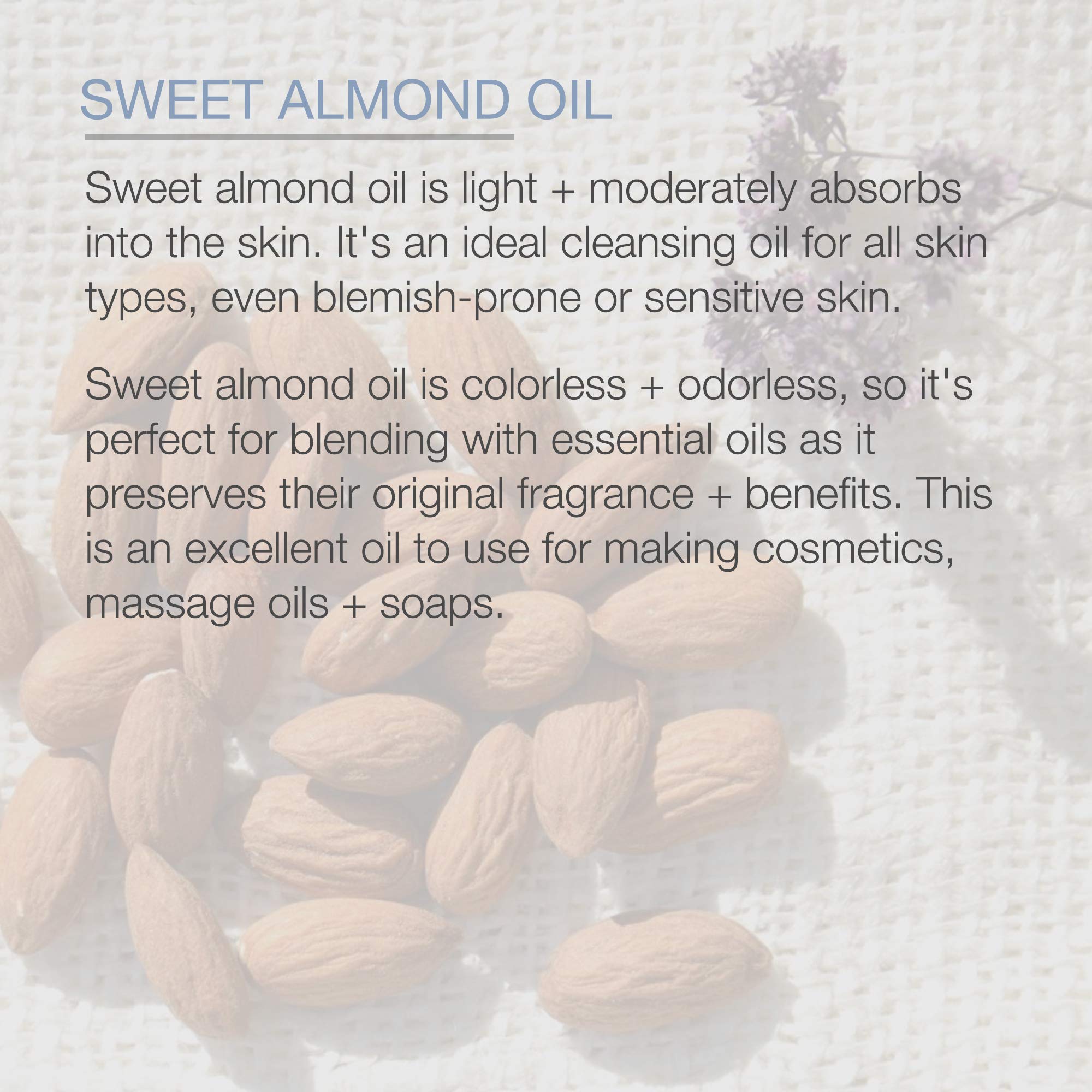 Pure Body Naturals huile d'amandes douces — huile porteuse adaptée pour diluer huiles essentielles.
