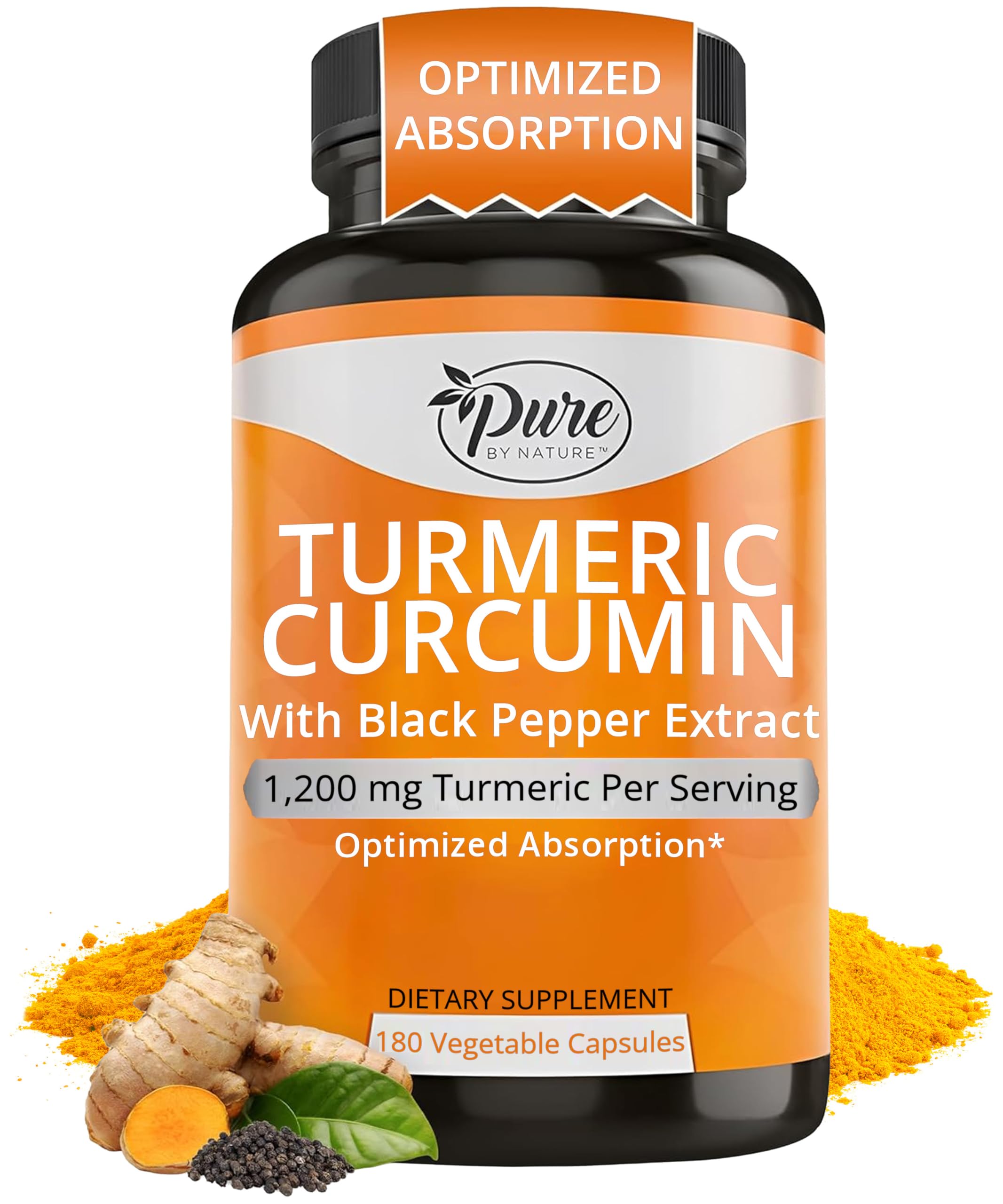 Pure By Nature Curcumine en capsules sur l'emballage, soutien antioxydant potentiel.