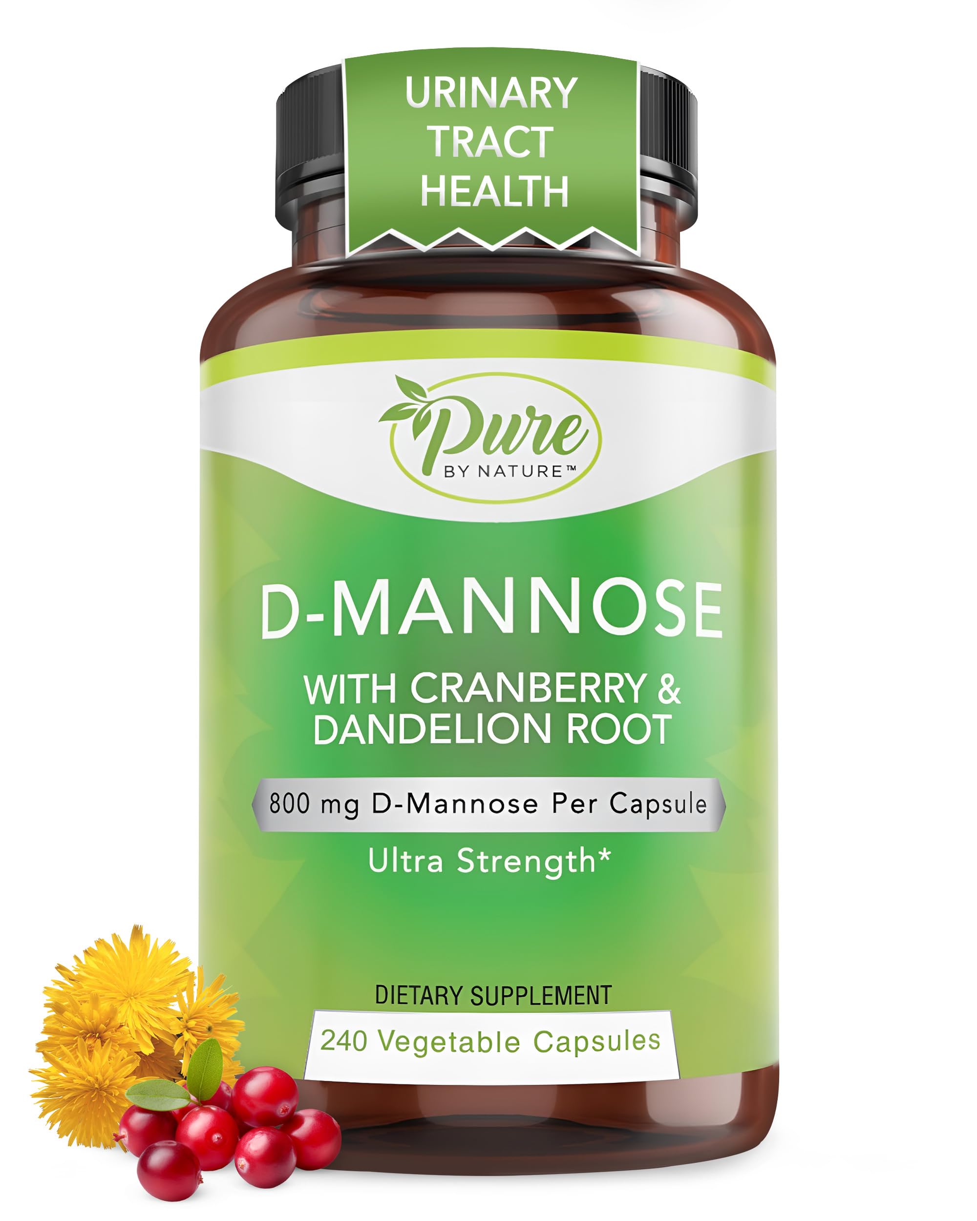Pure By Nature – capsule d-mannose avec canneberge et pissenlit, prise quotidienne facile.