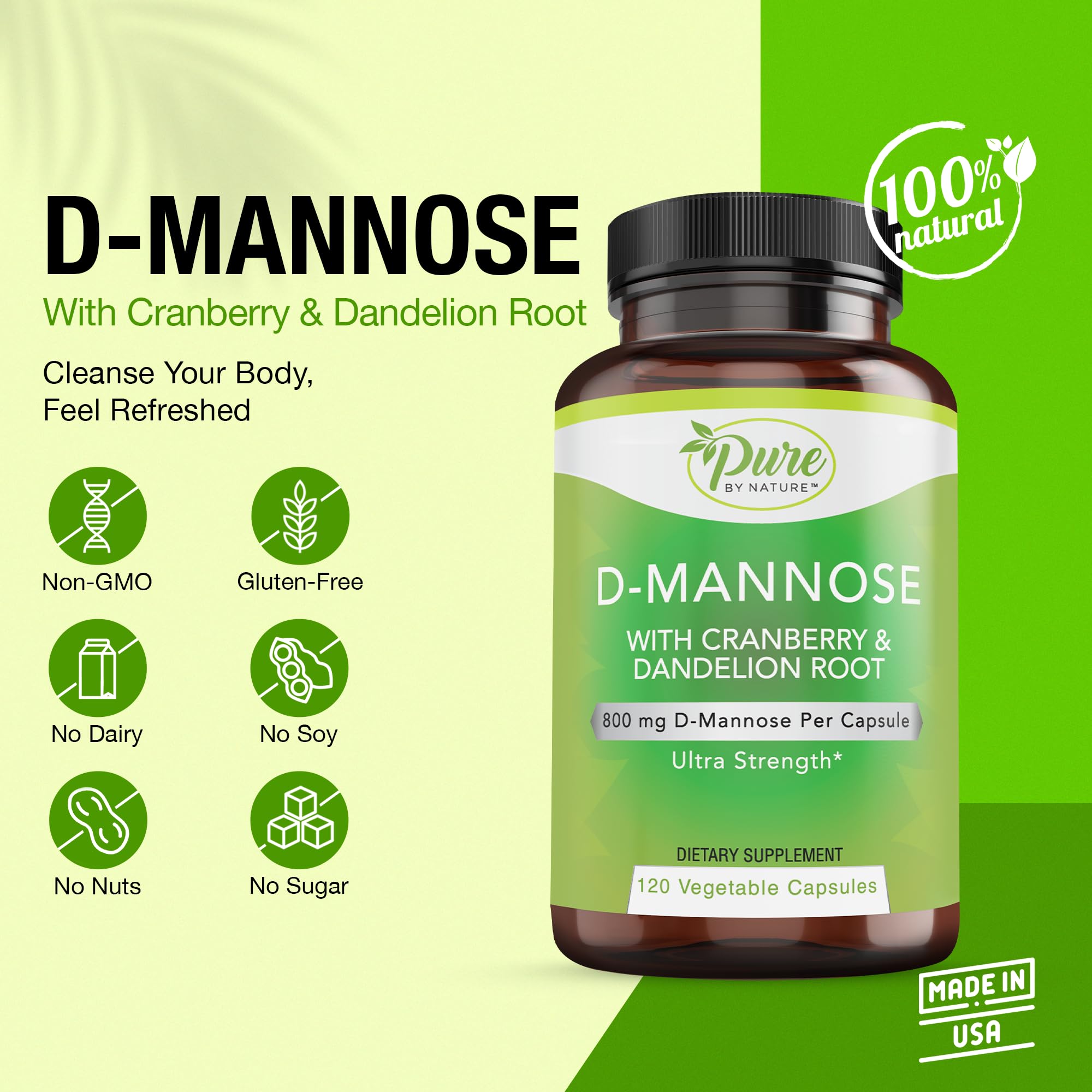 Pure By Nature D-Mannose Capsules — format pratique pour une prise quotidienne.