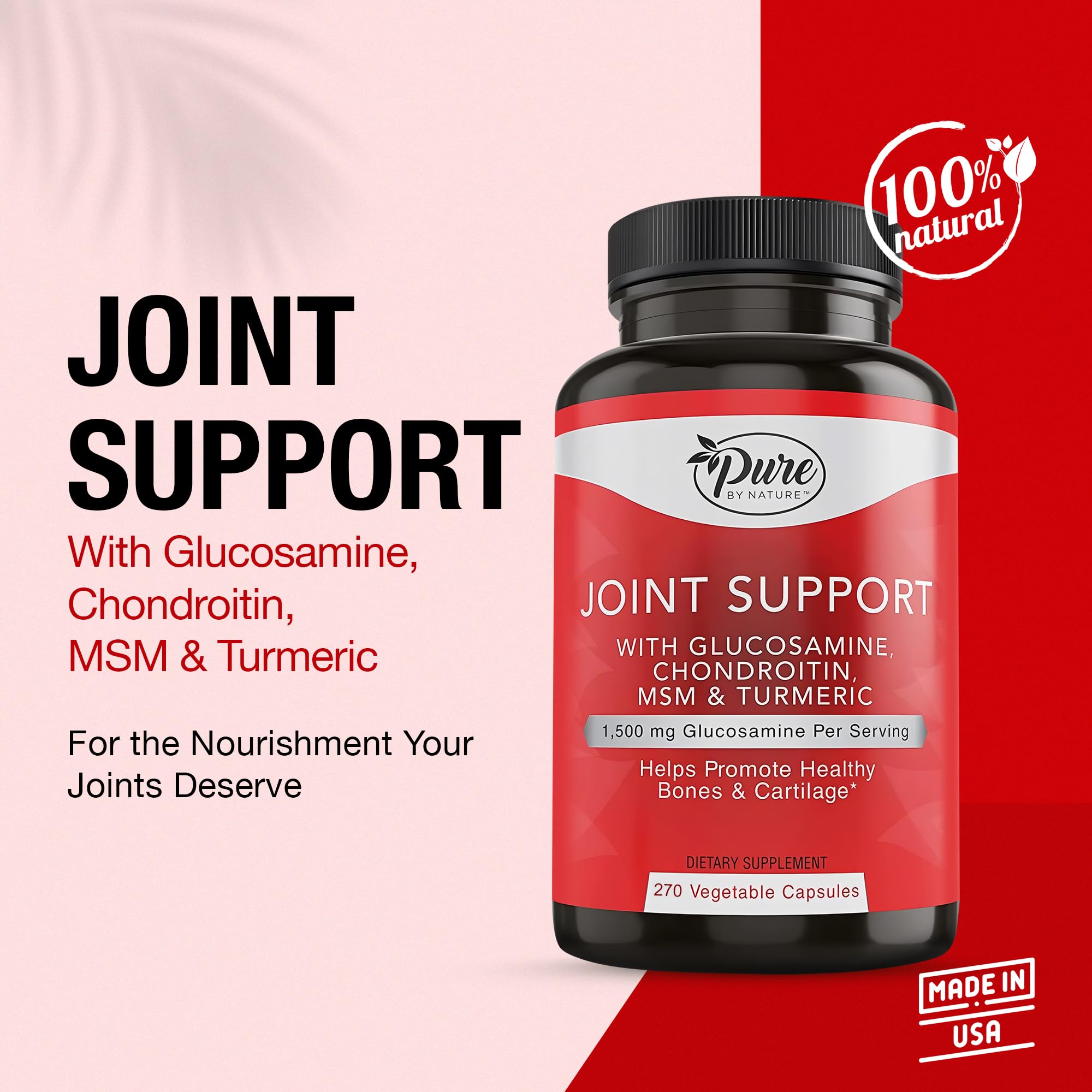 Pure By Nature Joint Support – étiquette et composition, glucosamine et curcuma pour articulation