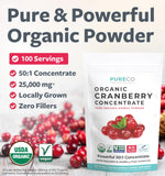 PURE CO Poudre de canneberge en bouteille, pratique pour les routines quotidiennes.