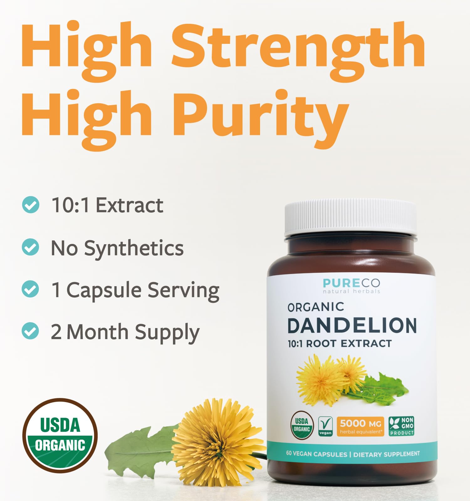 PURE CO Capsules de pissenlit bio pour une routine détox.