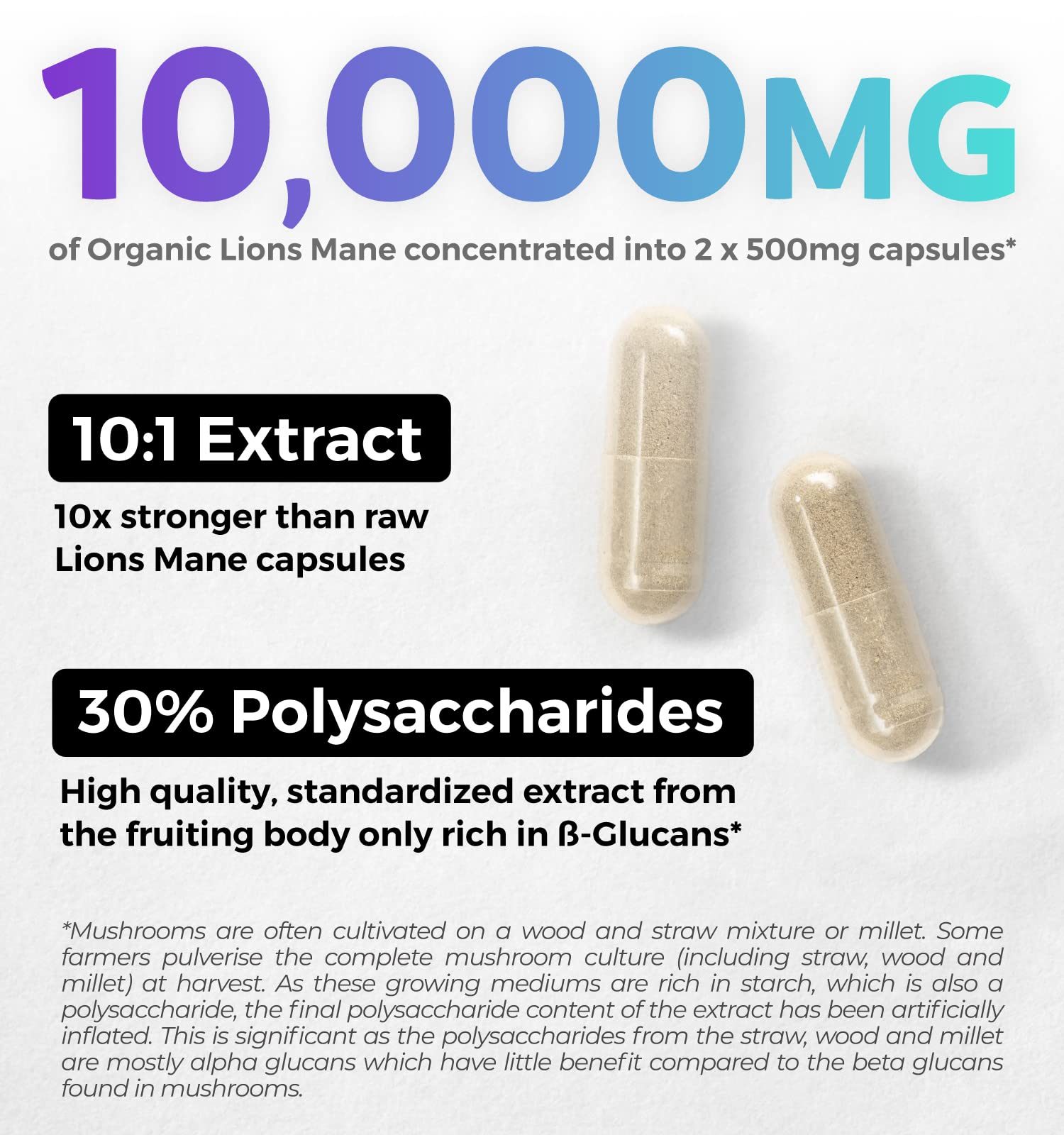 Pure Co Crinière de Lion – certifications vegan et USDA pour des choix éthiques.