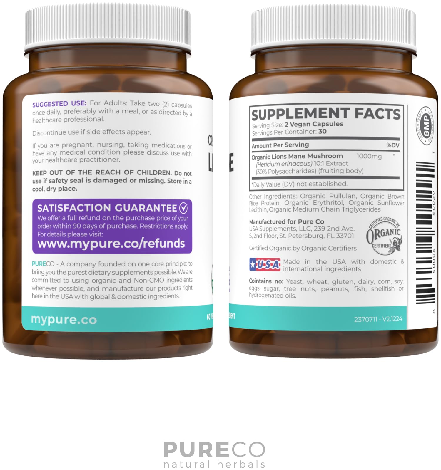 Pure Co Crinière de Lion – emballage protégé pour conserver les ingrédients naturels.